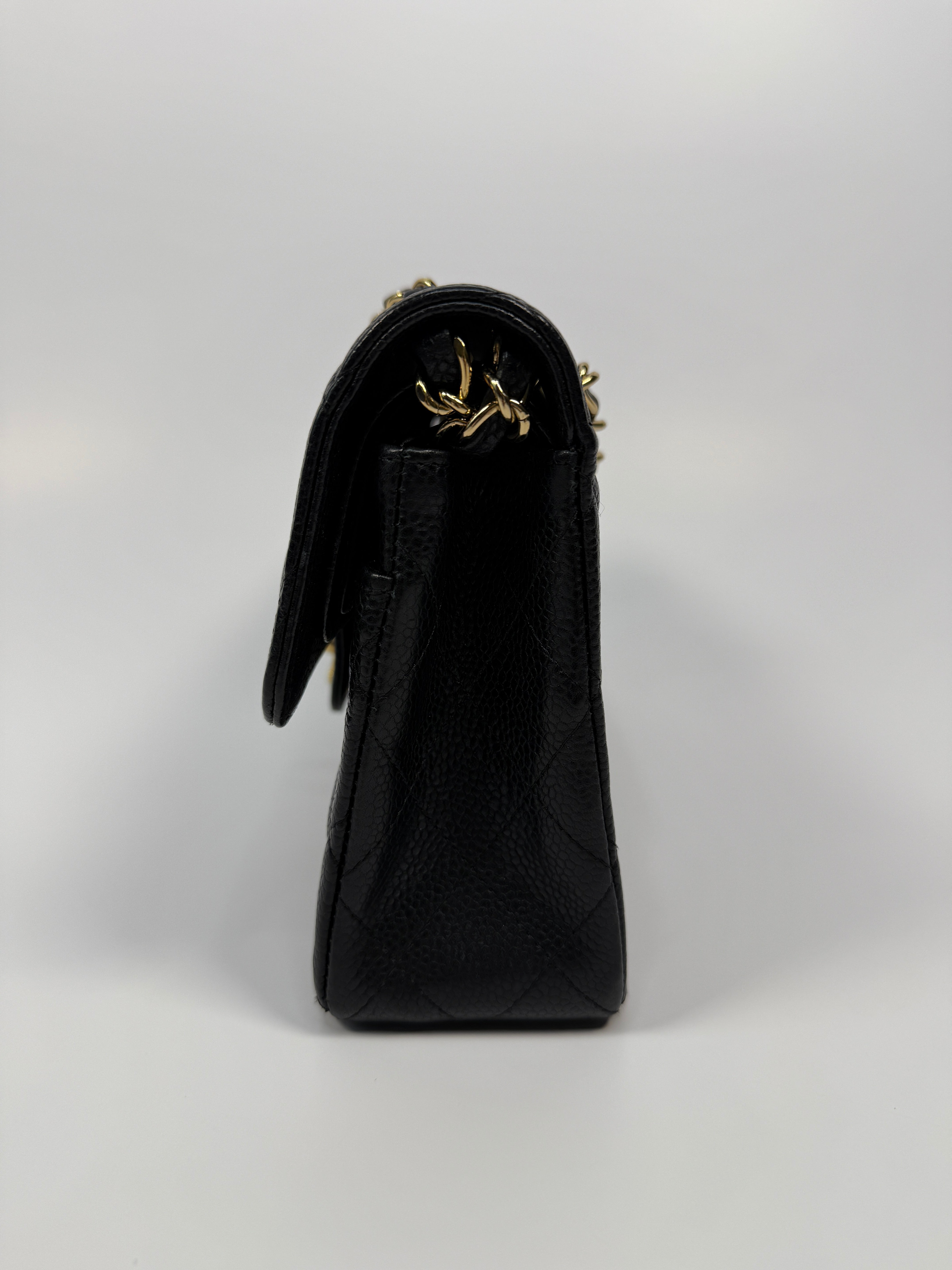 Chanel Small Vintage Classic Double Flap In Black Caviar Leather With Gold Hardware, Authentic And Preloved In Excellent Condition