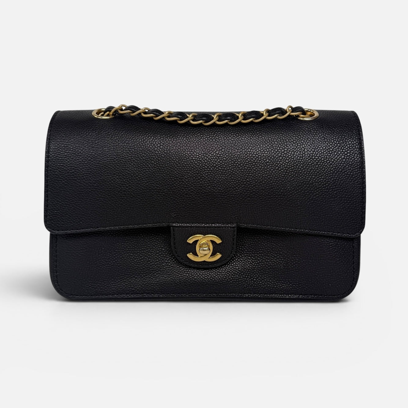 Chanel Medium Pure Timeless Flap Black In Black Caviar Leather With Gold Hardware