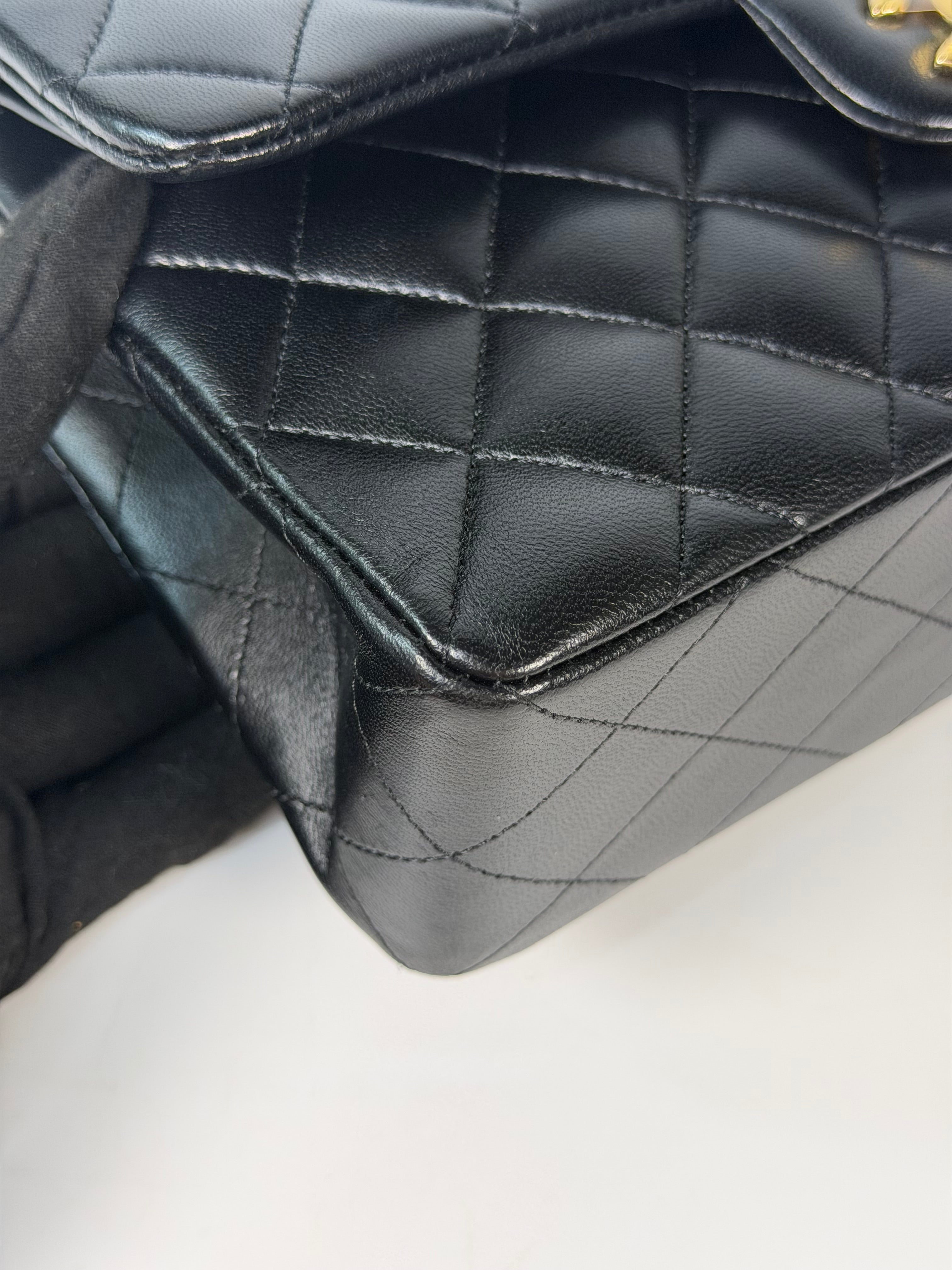 Chanel Small Classic Double Flap In Black Lambskin Leather With Gold Hardware in excellent condition 100% authentic and preloved