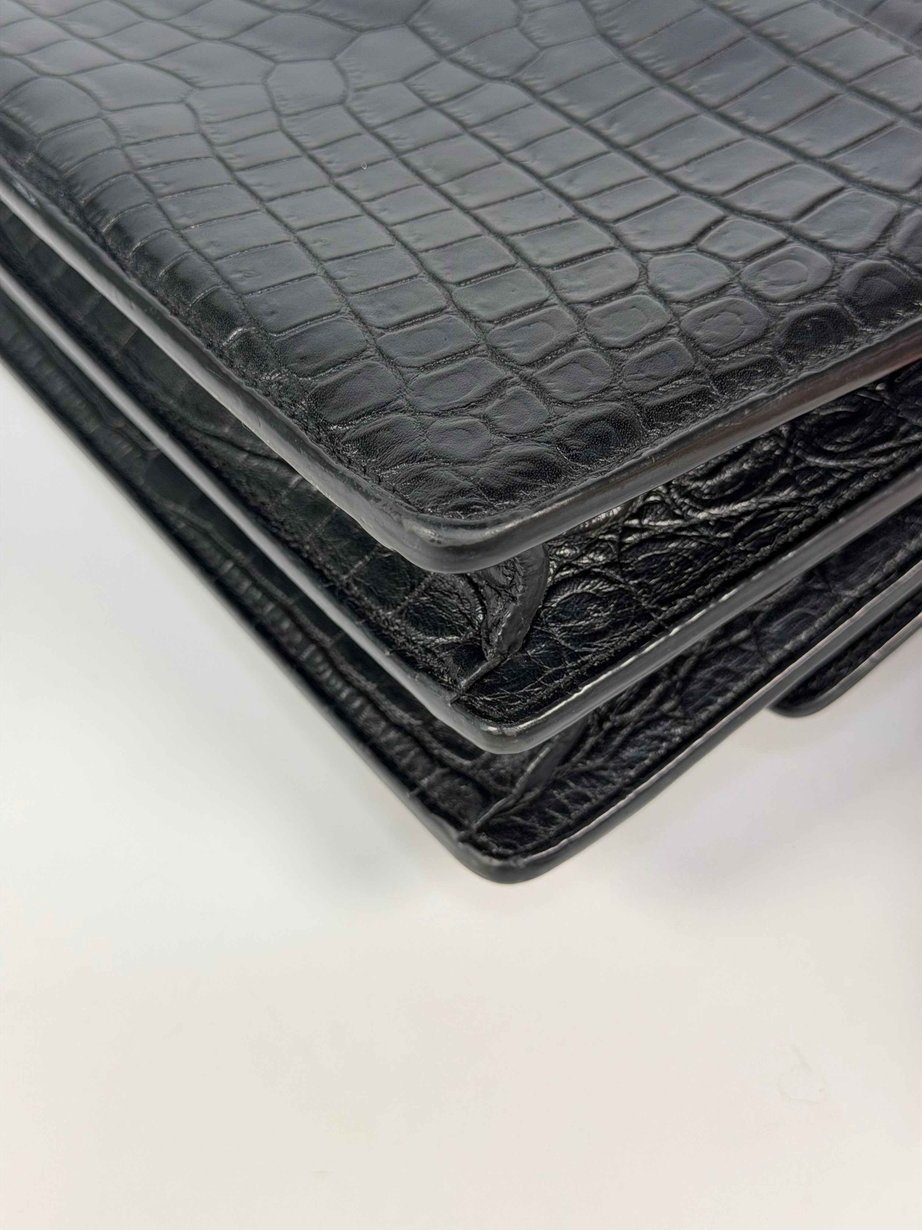 Saint Laurent Sunset Bag In Noir Croc Embossed Leather Silver Hardware. 100% authentic and preloved in very good condition.