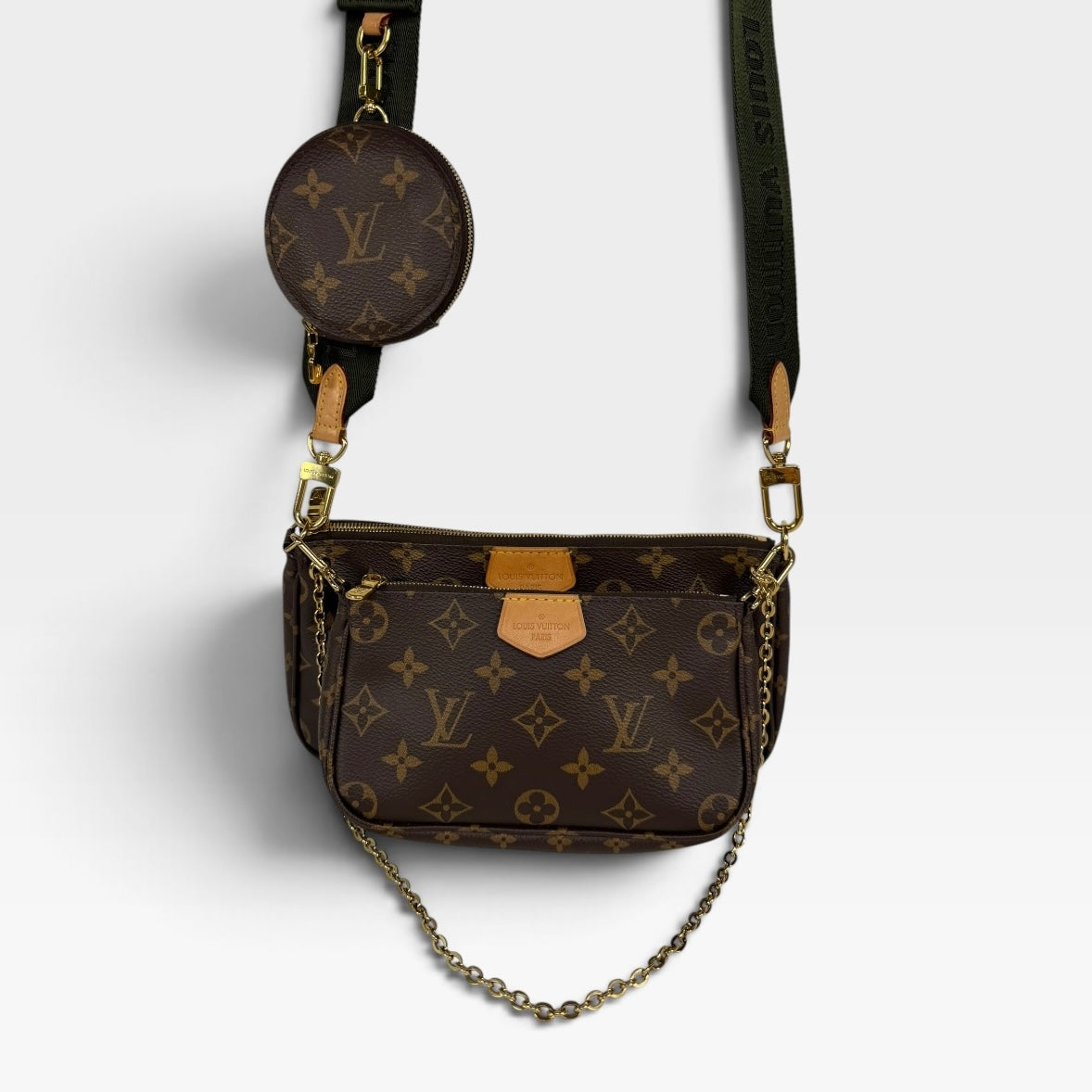 Louis Vuitton Multi Pochette In Monogram Canvas With Gold Hardware 100% authentic and preloved in excellent condition