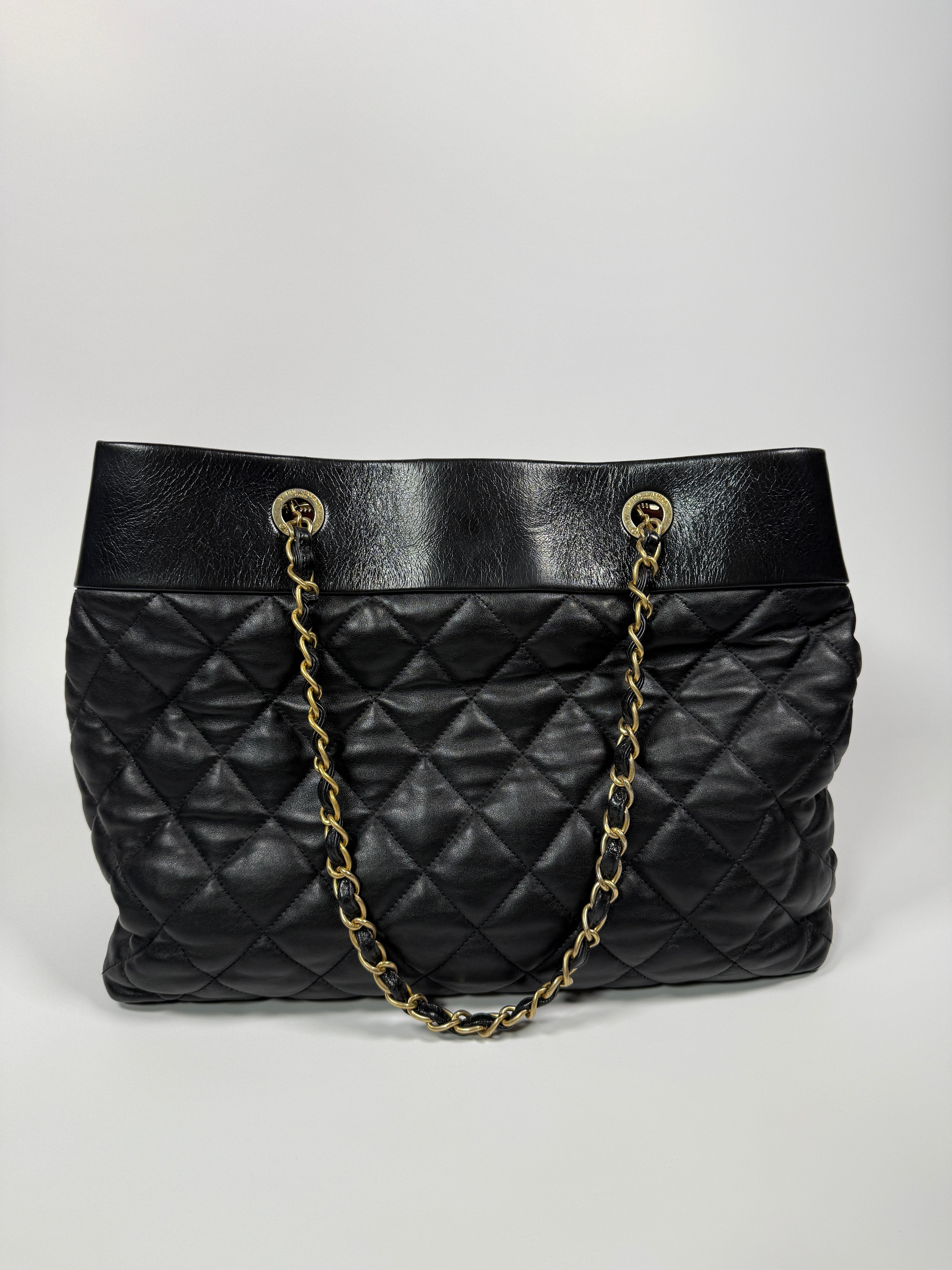 Chanel Medium Soft Elegance Tote Bag Black Gold Hardware