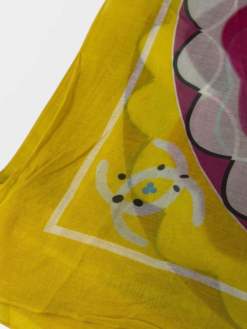 Chanel CC Floral Logo Shawl In Yellow Multicolour. 100% authentic and preloved in excellent condition