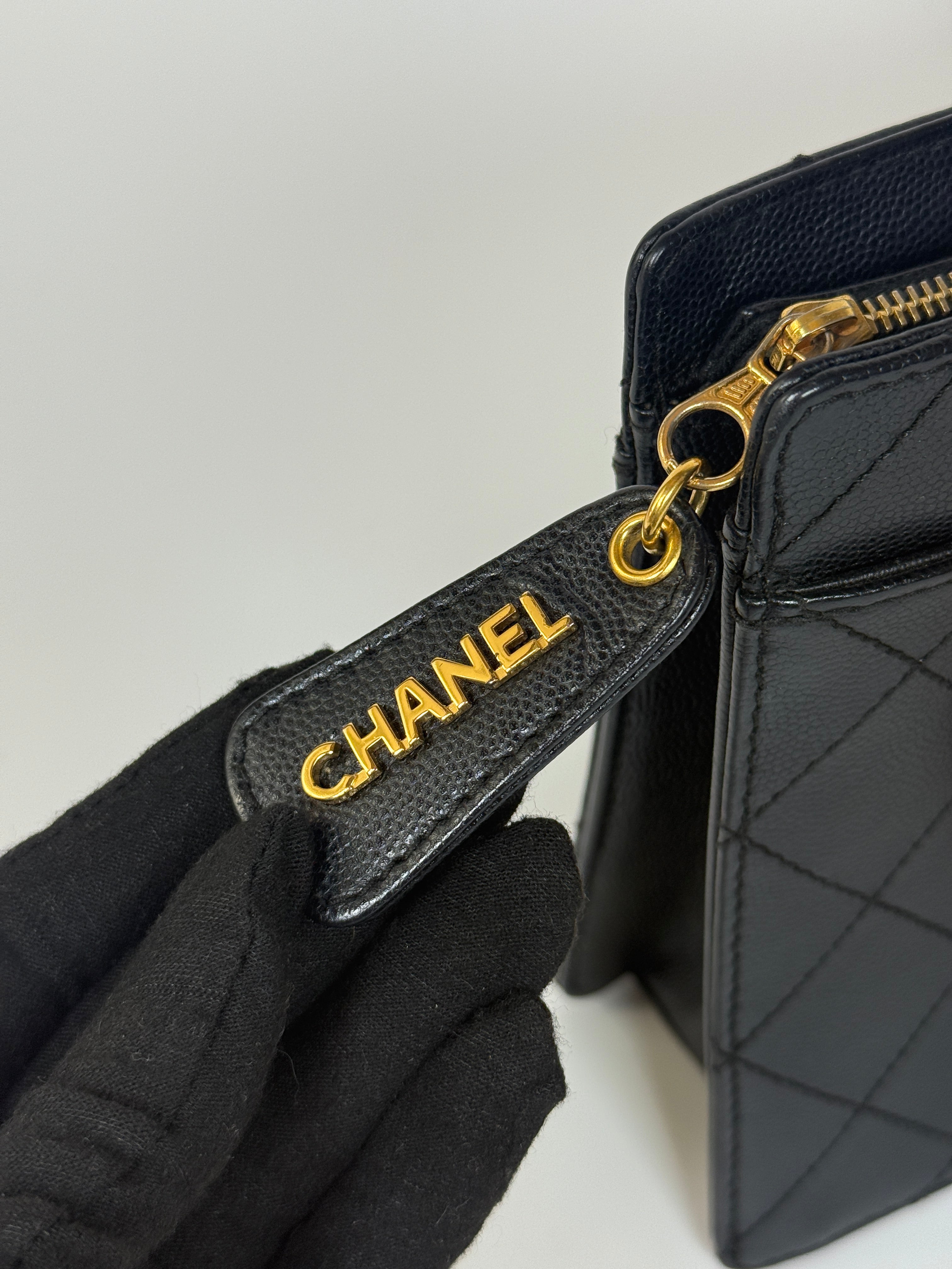 Authentic and preloved Chanel Vintage Micro Black Caviar Tote Bag With 24kt old hardware. 100% Authenticity guarantee