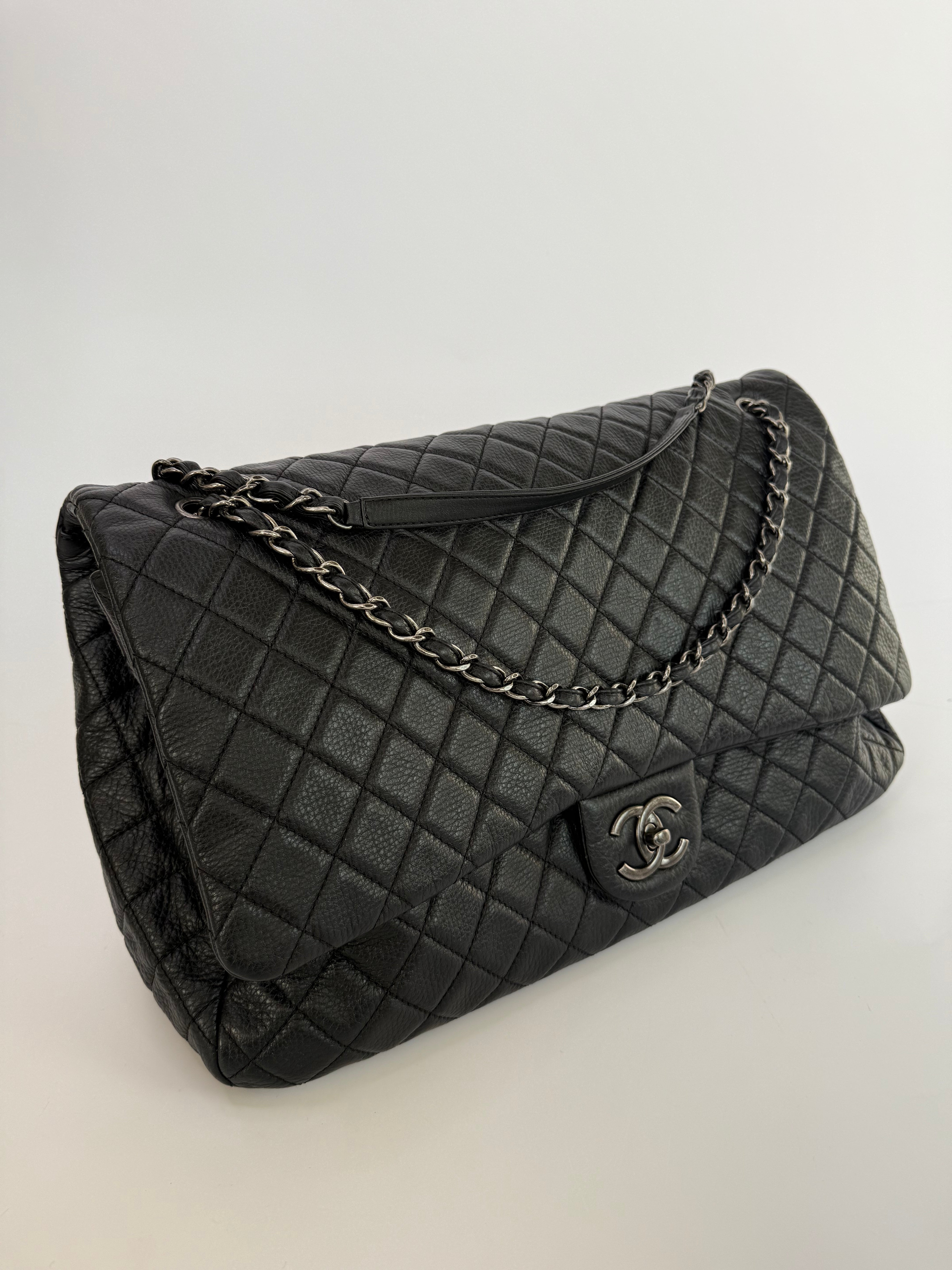 Chanel Airline XXL Classic Flap In Black Calfskin With RHW