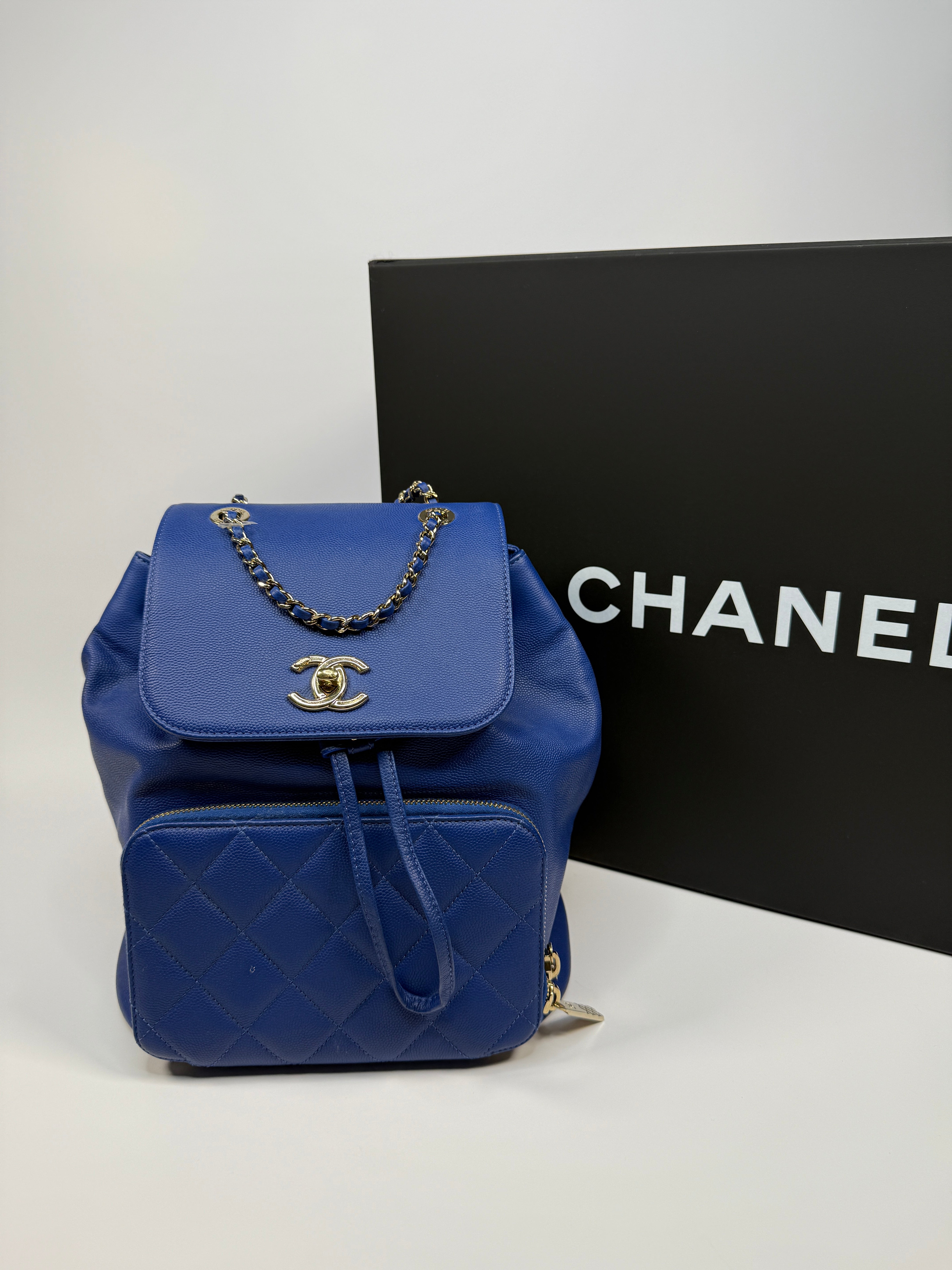 Chanel Affinity Backpack In Blue Caviar Leather With Palladium Hardware Pre Loved Authentic