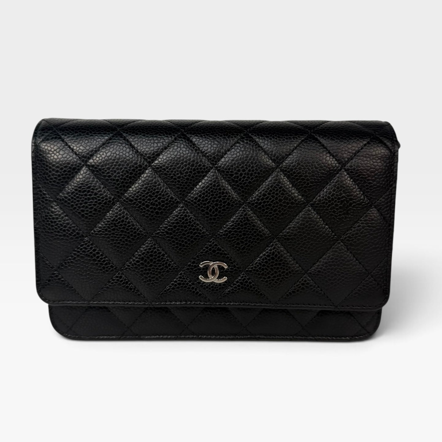 Chanel Wallet On Chain In Black Caviar With Silver Hardware in excellent condition 100% authentic and preloved