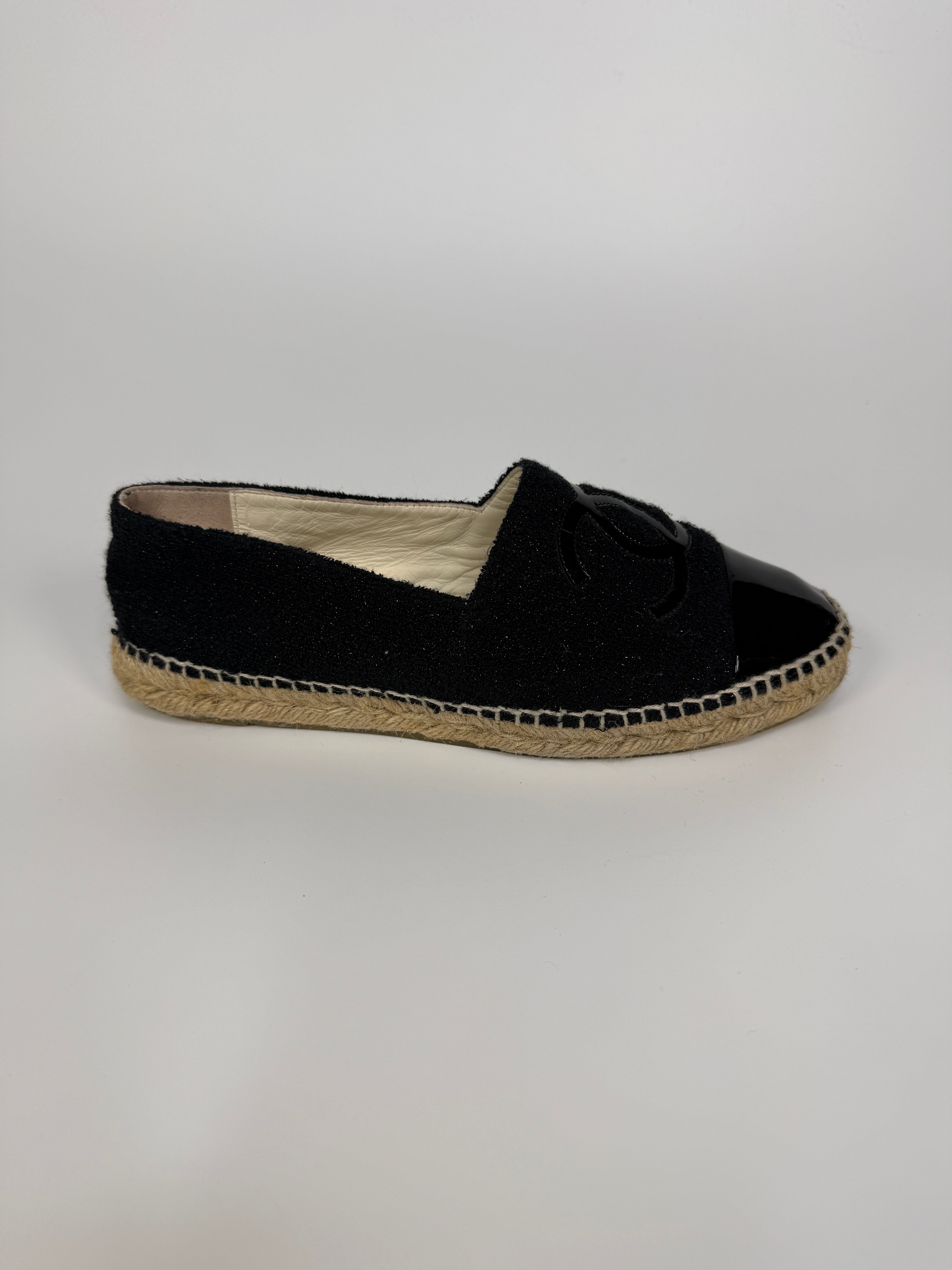 Authentic and preloved Chanel Black Espadrilles (Size 38/UK5) Excellent condition. 100% Authenticity guarantee