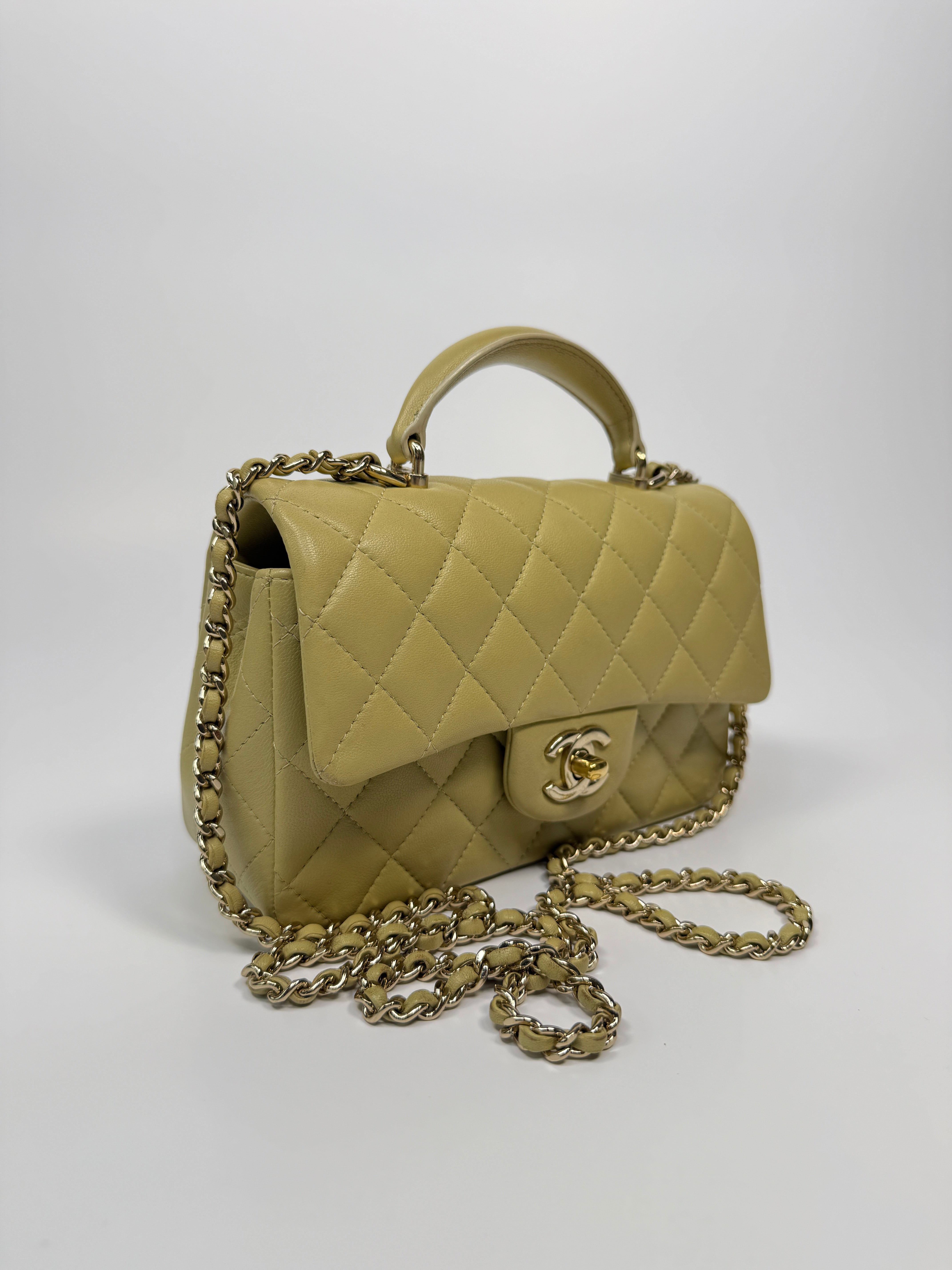 Chanel Mini Rectangle Flap Bag In Pistachio Green Lambskin With GHW