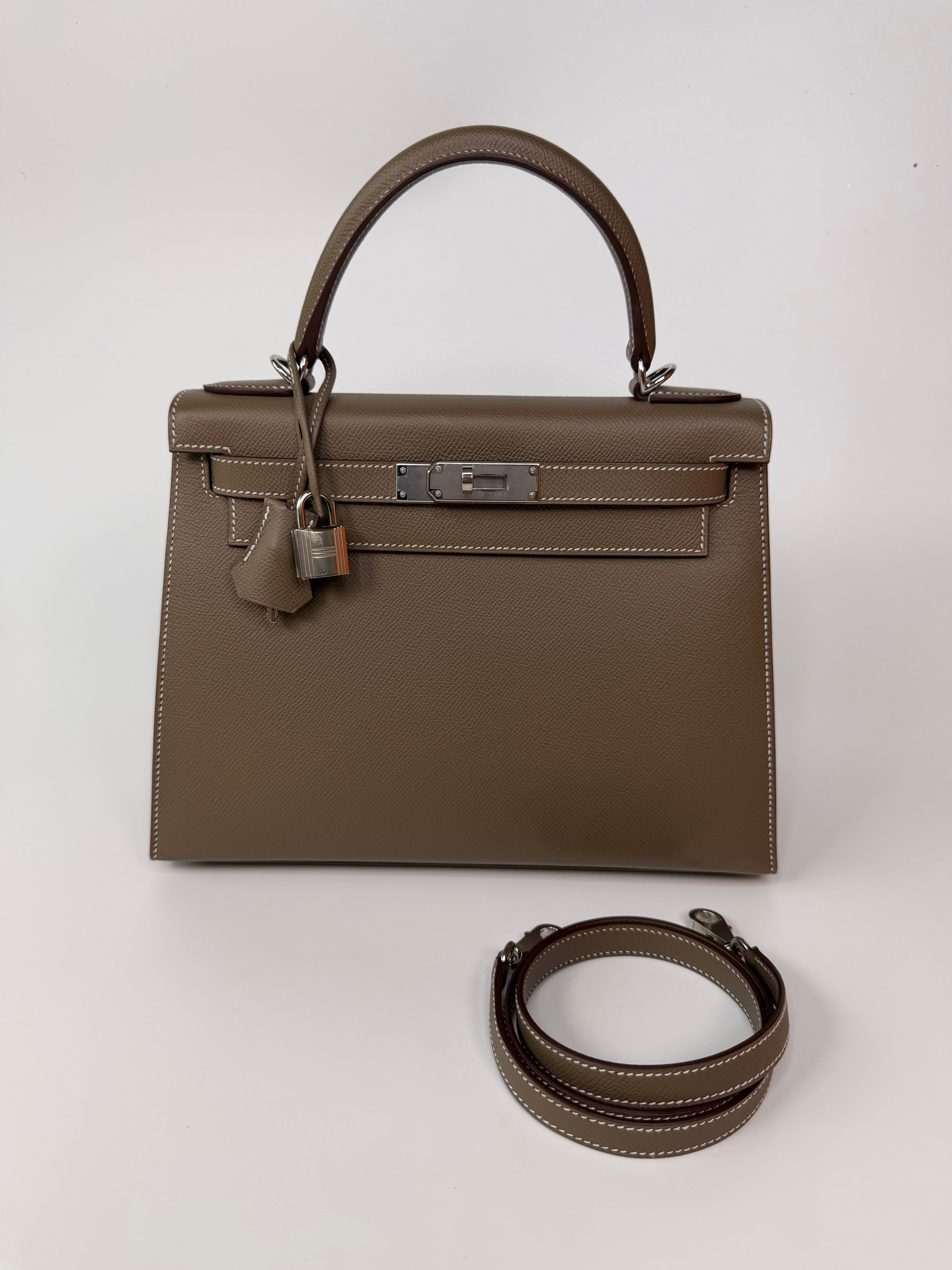 Hermès Kelly 28 In Etoupe Epsom Leather With Palladium Hardware