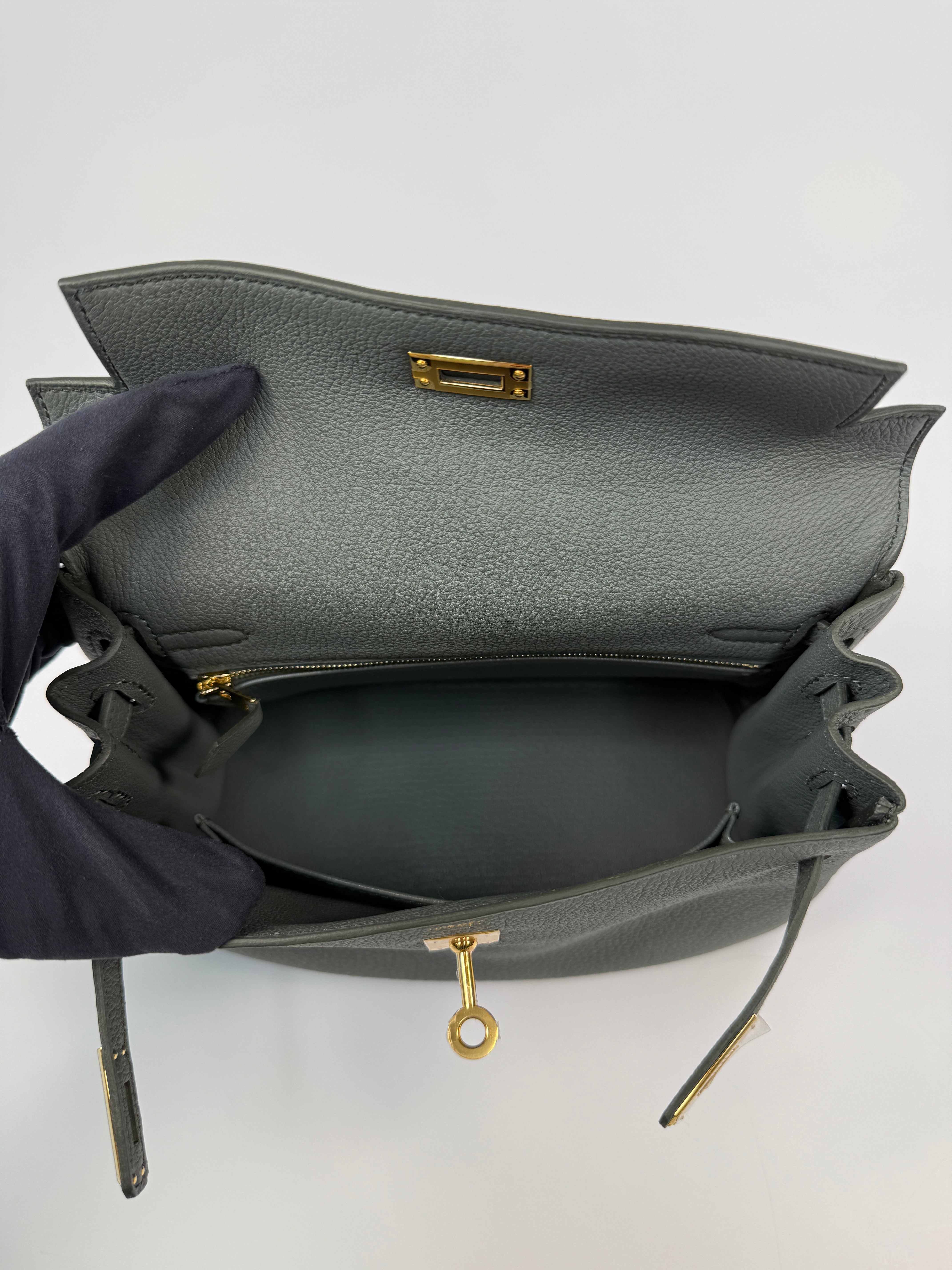 Authentic Pre Loved Hermès Kelly 25 In Vert Amande Togo Leather With Gold Hardware New & Unused