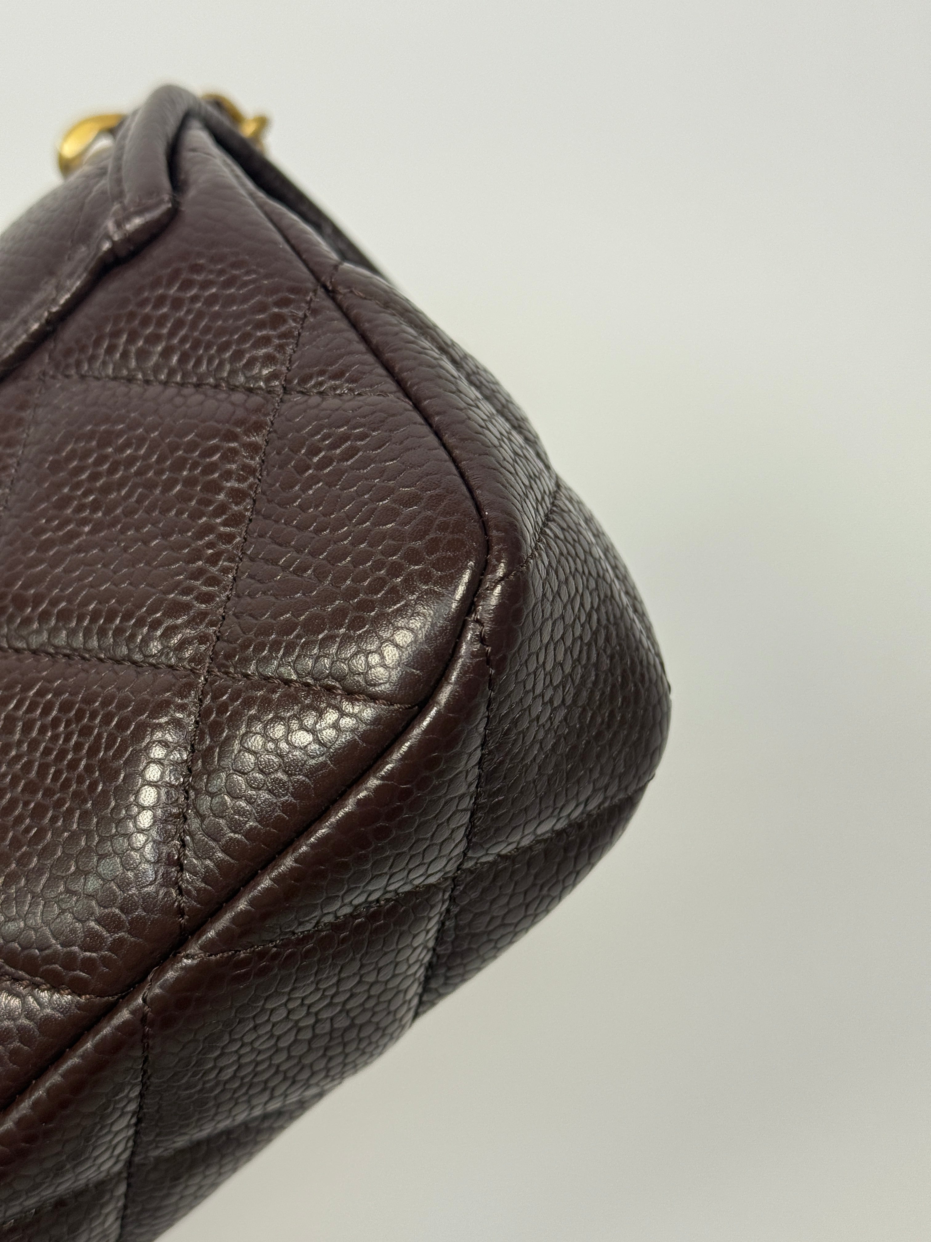 Chanel Seasonal Flap Bag in Brown/Burgundy Caviar Leather With Gold Hardware in Excellent authentic and preloved condition