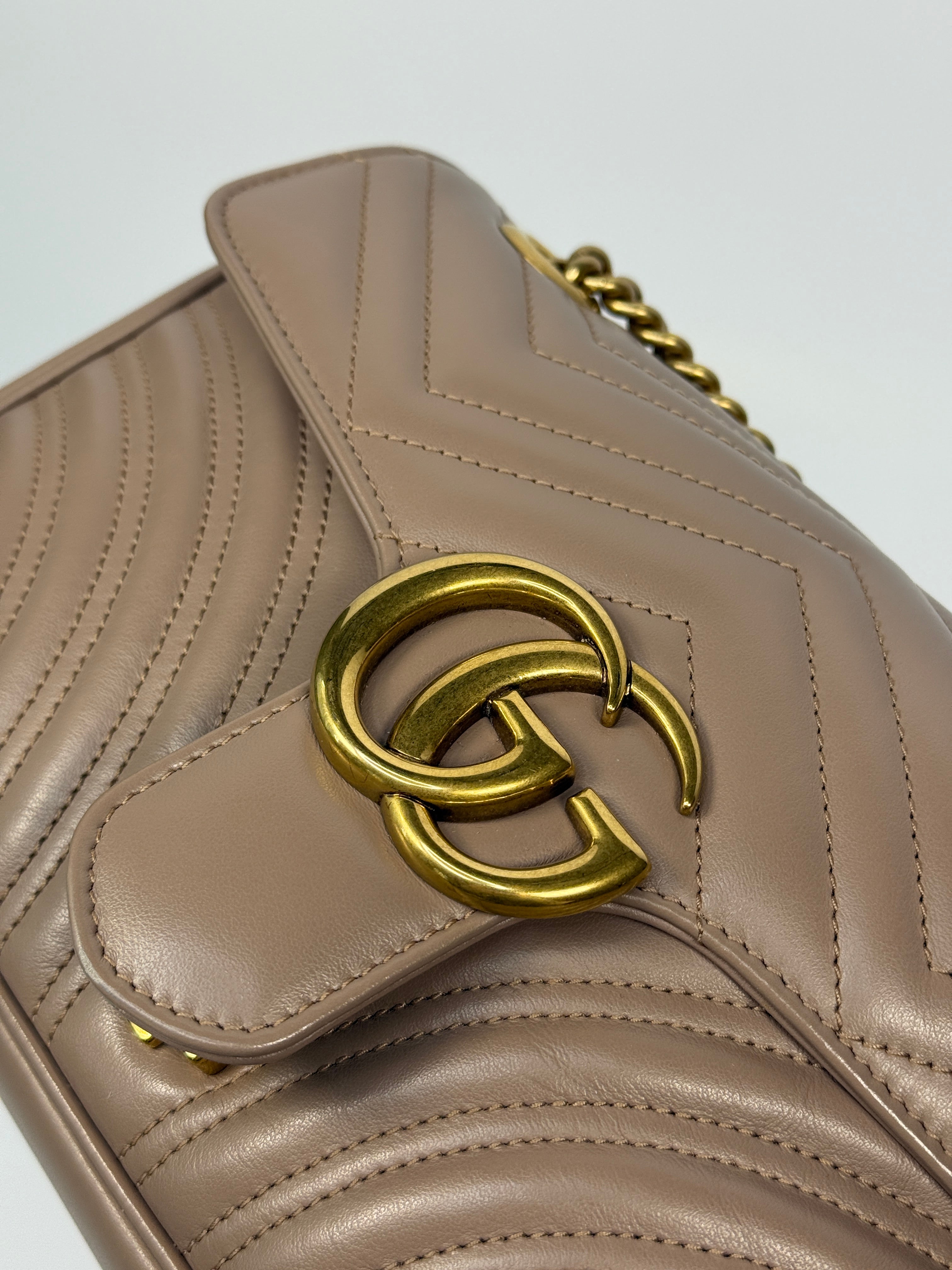 Gucci GG Medium Marmont Matelasse Shoulder Bag In Taupe Leather