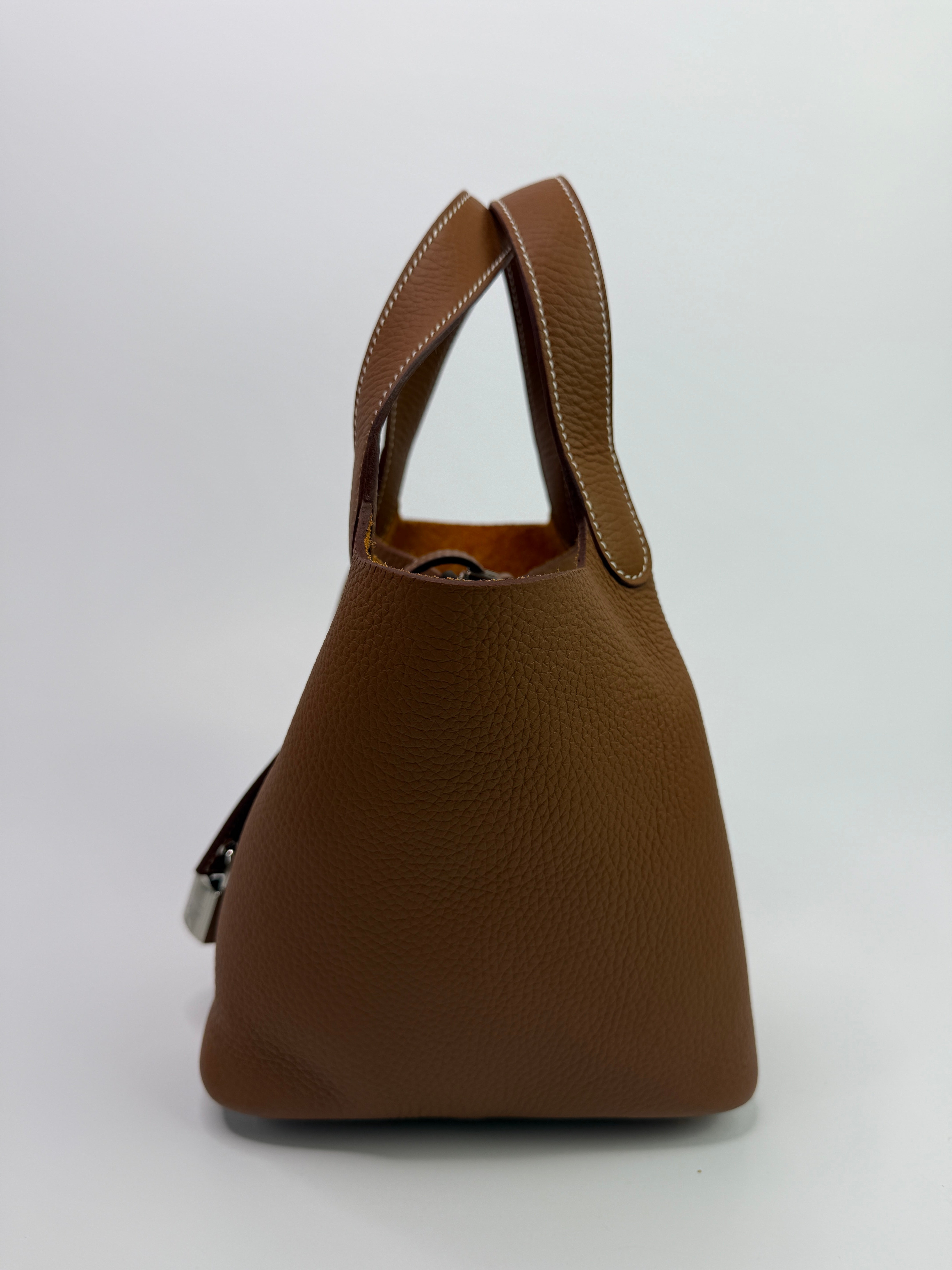 Authentic Pre Loved Hermès Picotin 18 In Gold Clemence With Palladium Hardware New & Unused Condition