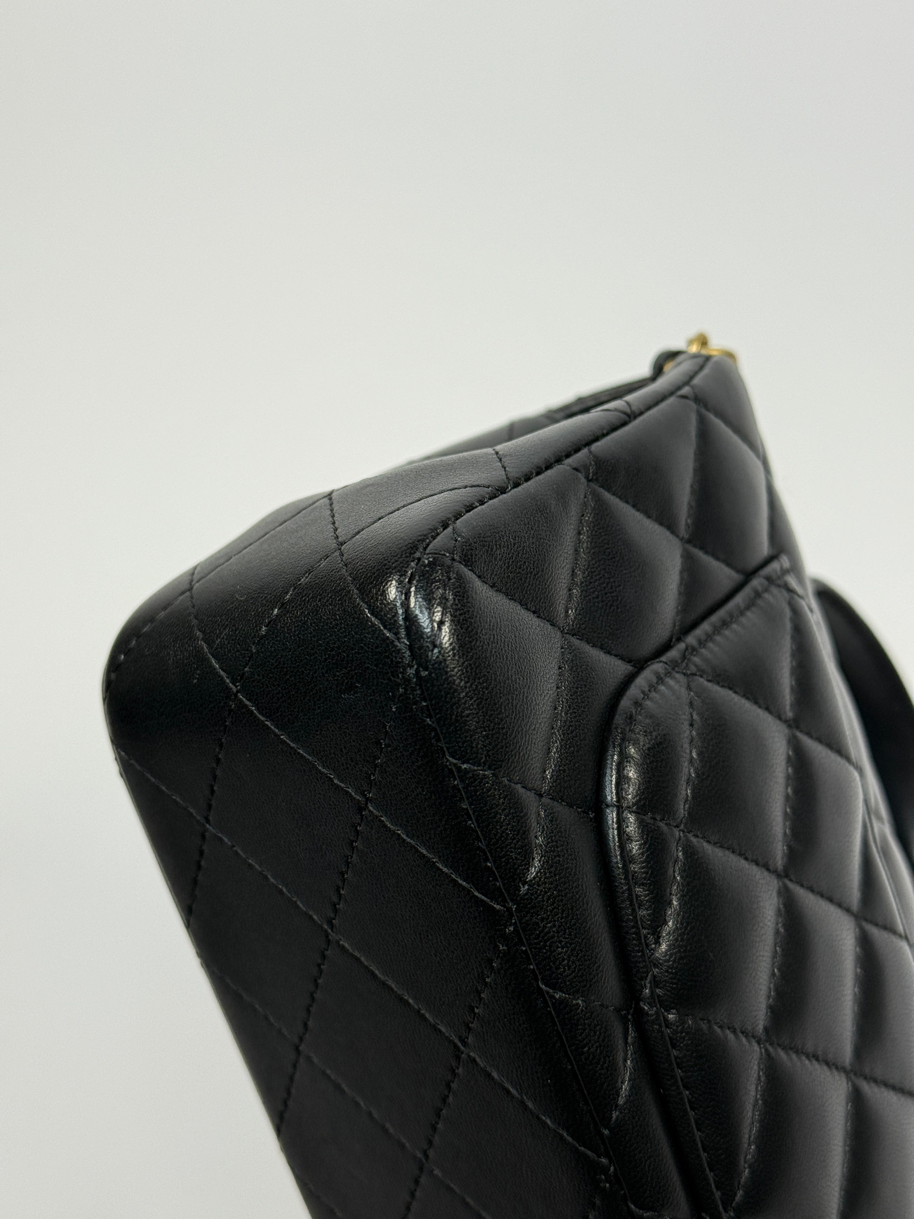 Chanel Mini Rectangle Top Handle Flap Bag In Black Lambskin With Gold Hardware
Pre Loved & Authentic