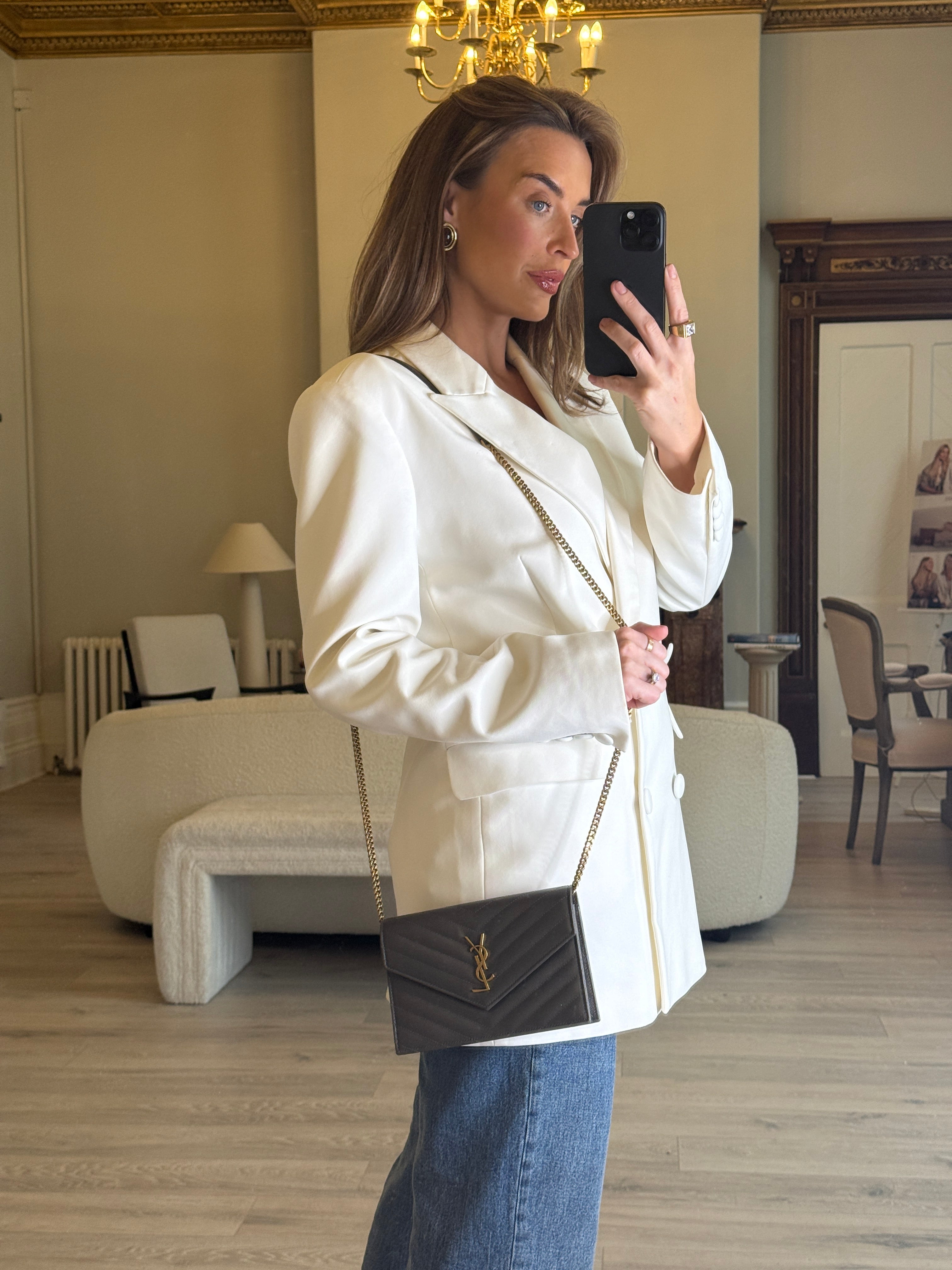 Saint Laurent Cassandre Matelassé Textured- Leather Wallet On Chain In Khaki With Gold Hardware. Authentic and preloved. Excellent condition. 100% Authenticity guarantee