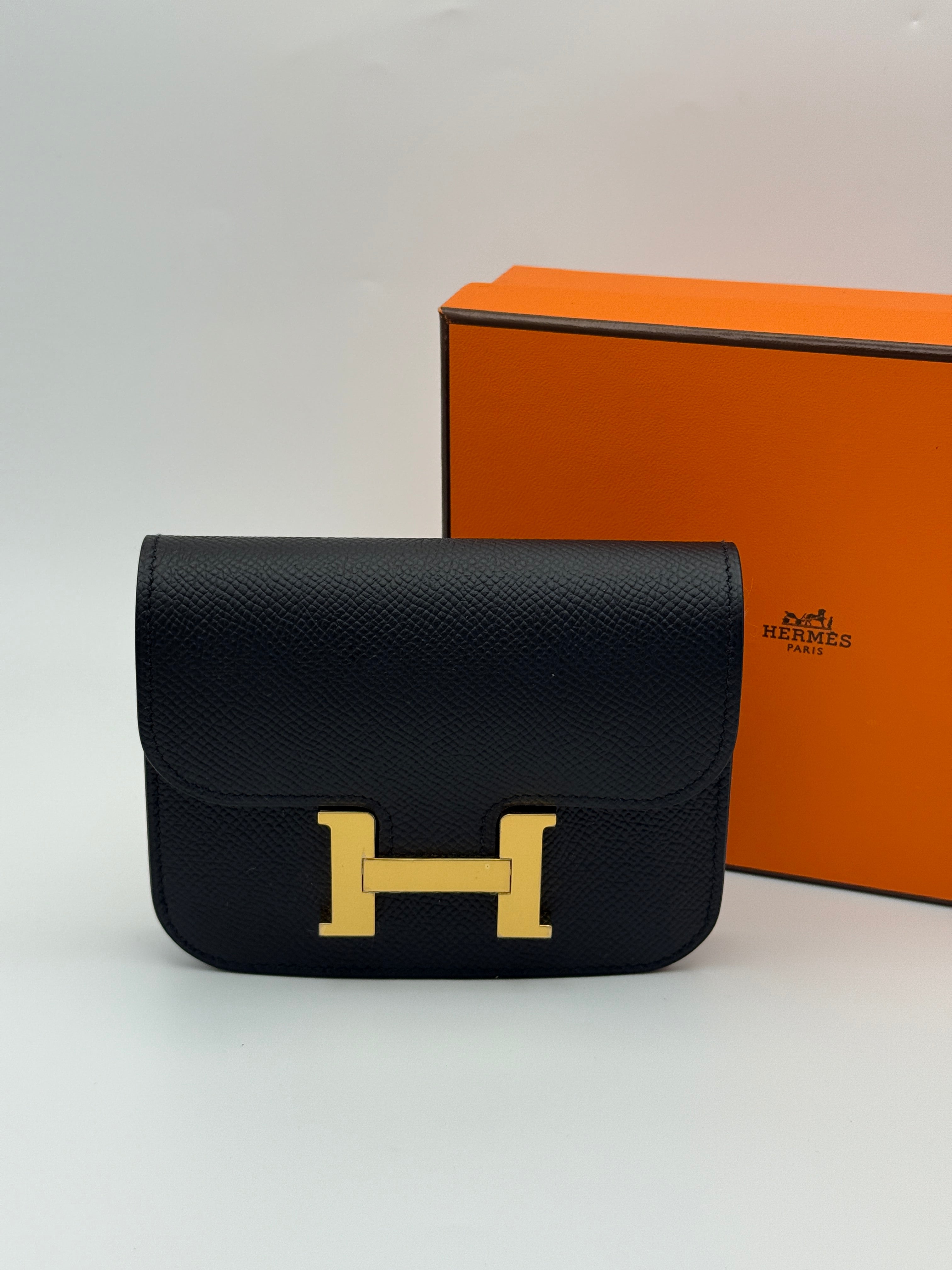 Authentic Pre Loved Hermès Constance Slim Wallet In Black Epsom Leather With Gold Hardware New & Unused Condition