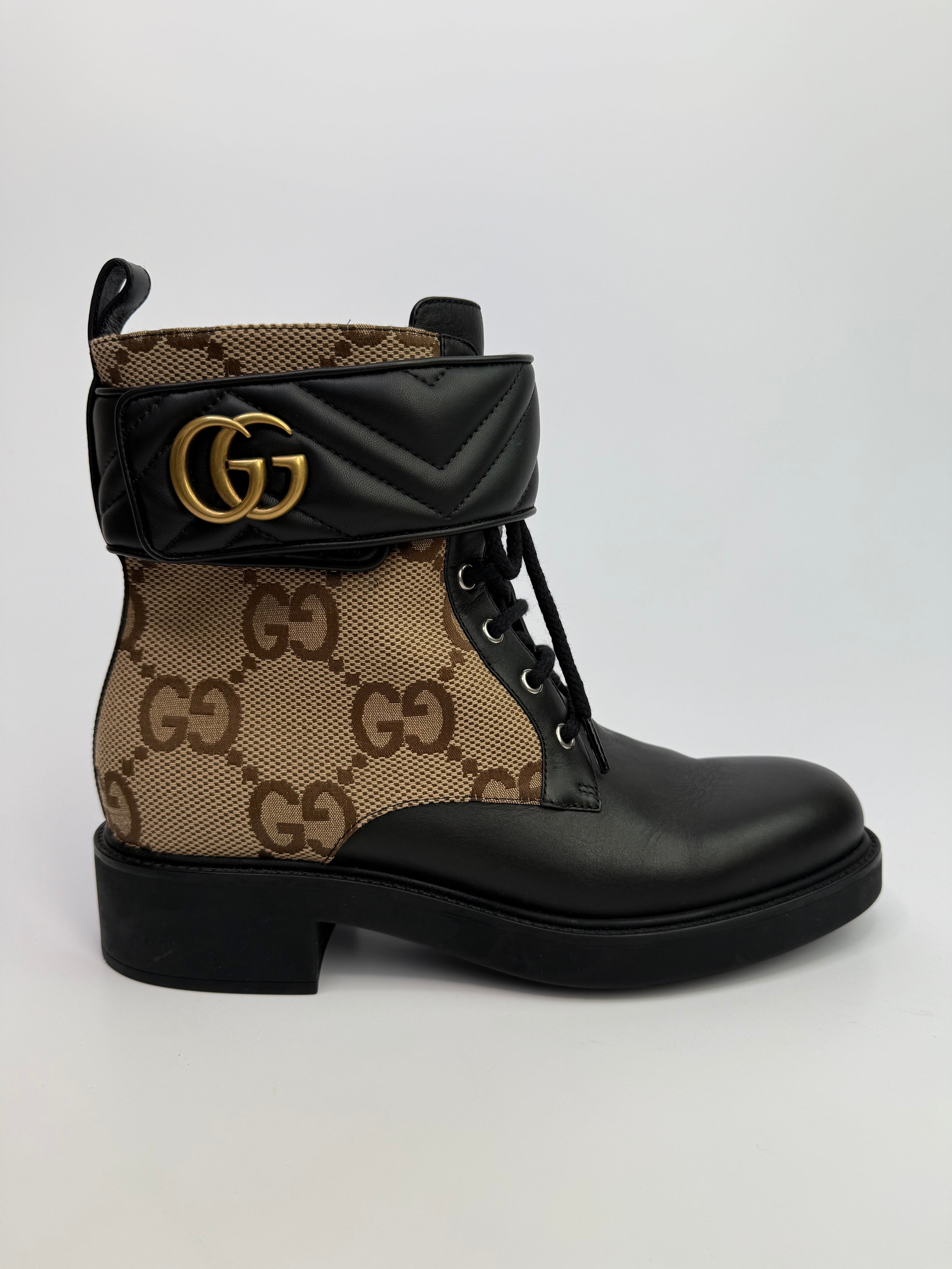 Gucci Logo Plaque Monogram Panelled Ankle Boots (Size 41/UK7). Authentic And Preloved In Excellent Condition.