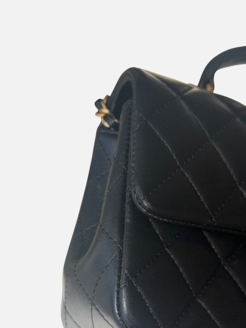 Chanel Mini Rectangle Top Handle In Black Lambskin With Gold Hardware