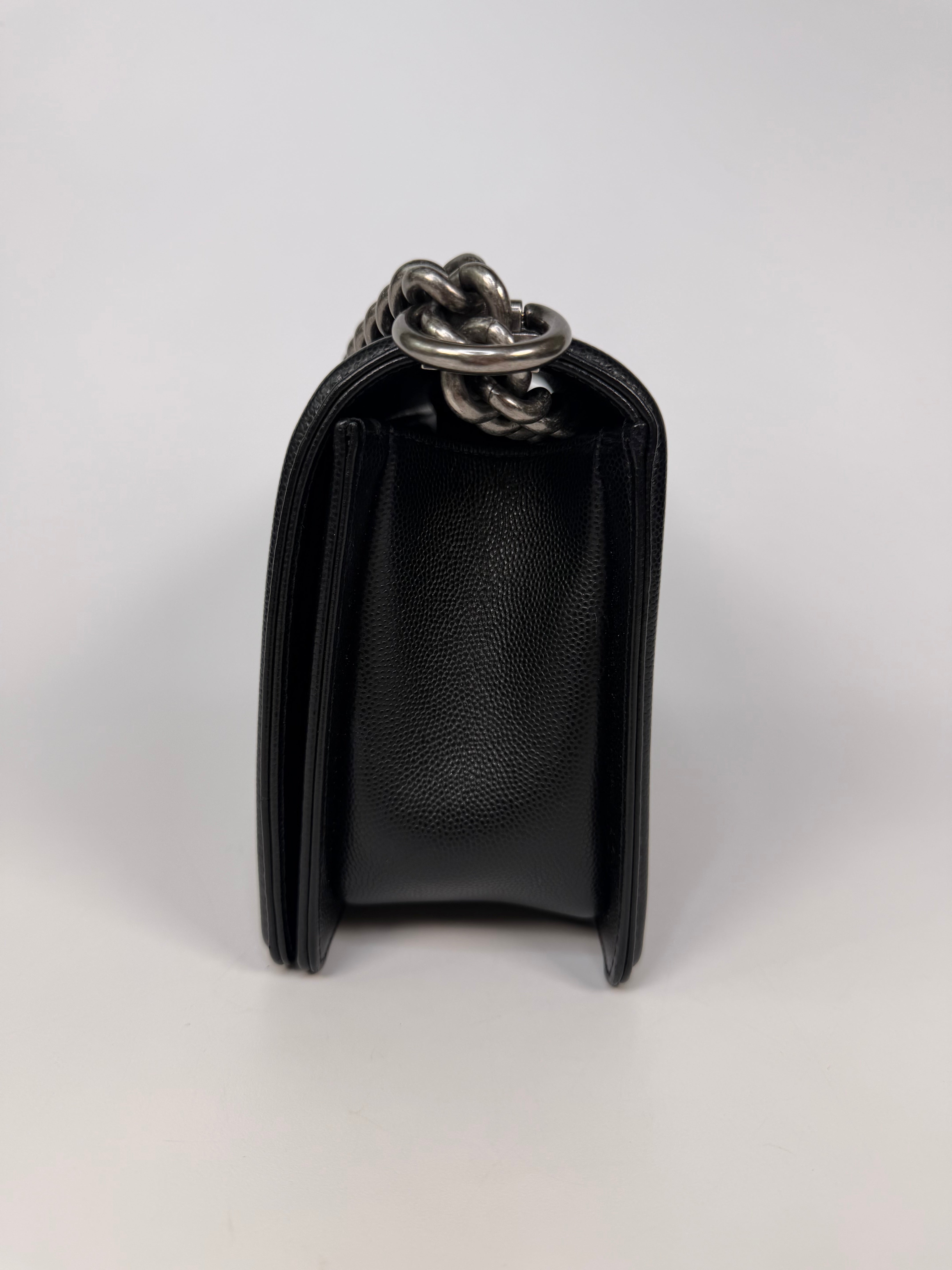 Chanel Medium Boy Bag In Black Caviar With Ruthenium Hardware