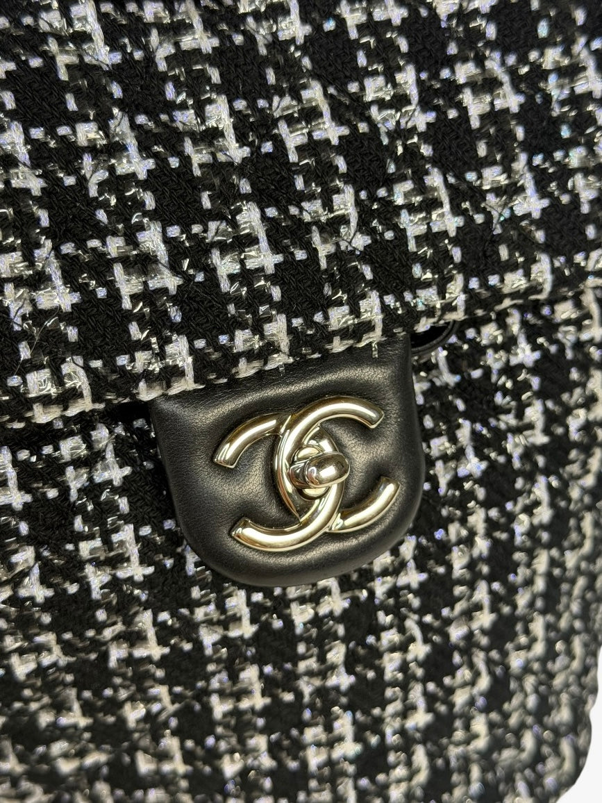 Chanel Backpack In Black & Grey Tweed With Silver Hardware. Authentic and preloved in excellent condition. 100% Guarantee