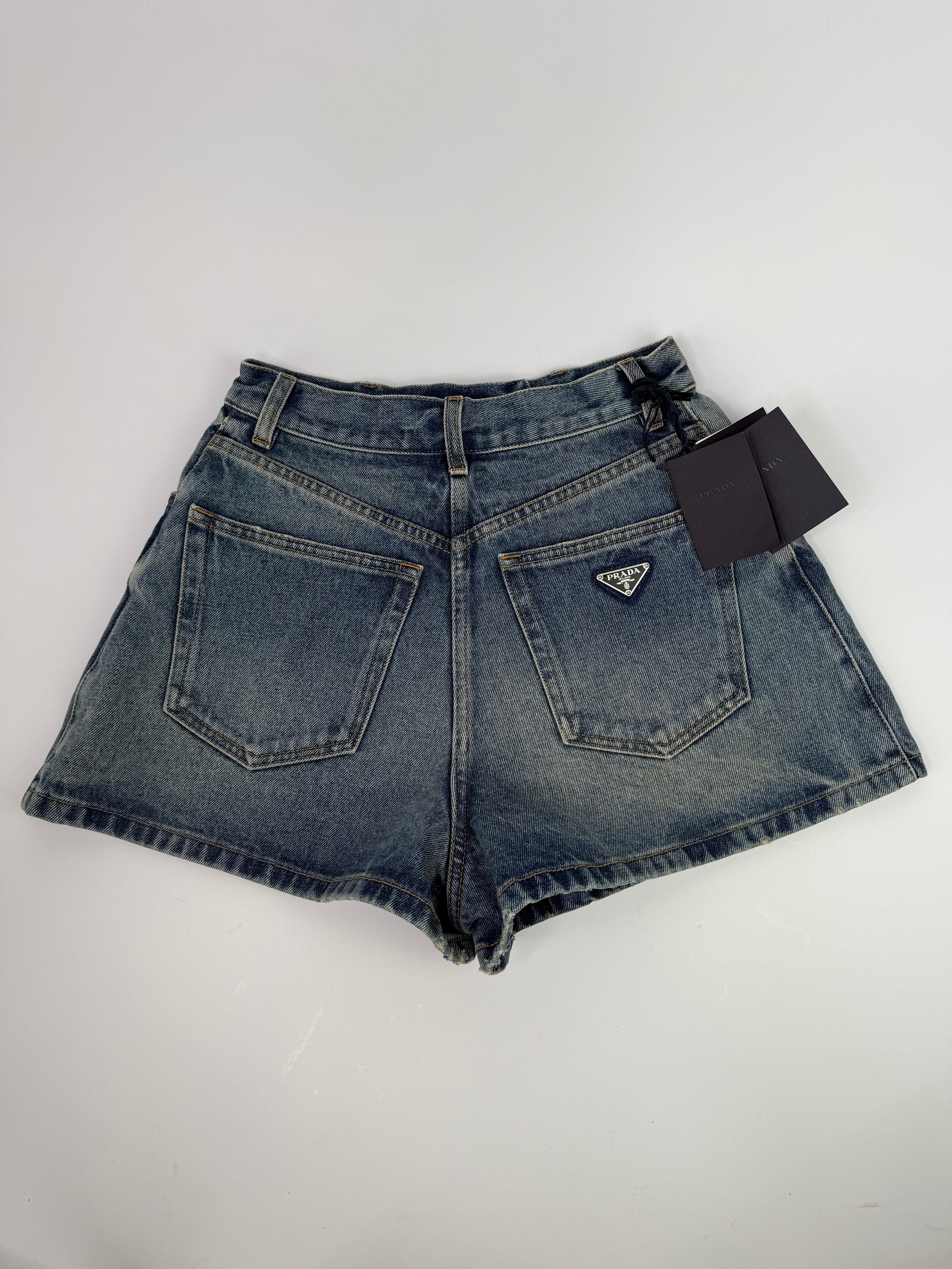Prada Logo Denim Shorts (Size 28 /UK 12)