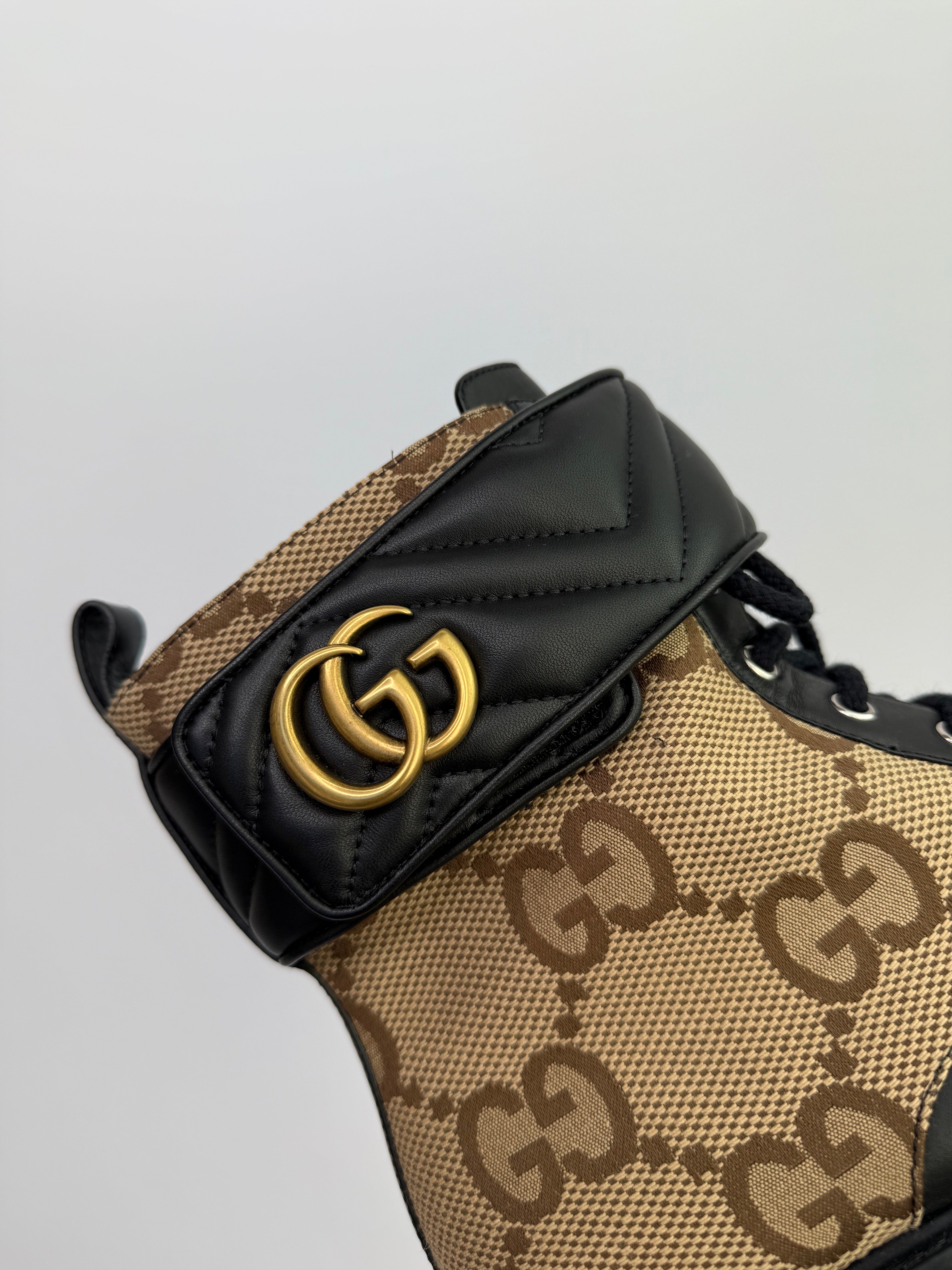 Gucci Logo Plaque Monogram Panelled Ankle Boots (Size 41/UK7). Authentic And Preloved In Excellent Condition.