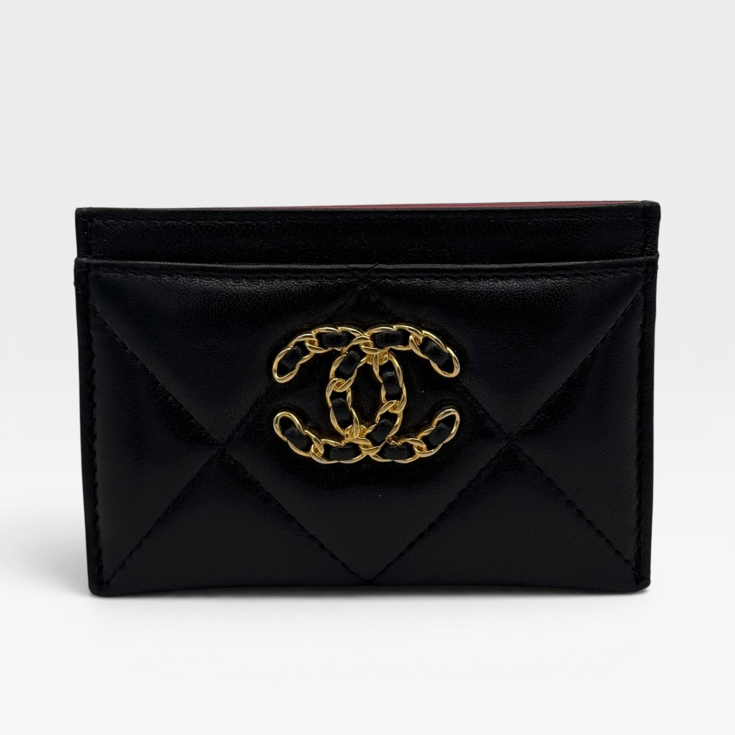Chanel 19 Card Wallet In Black Lambskin
