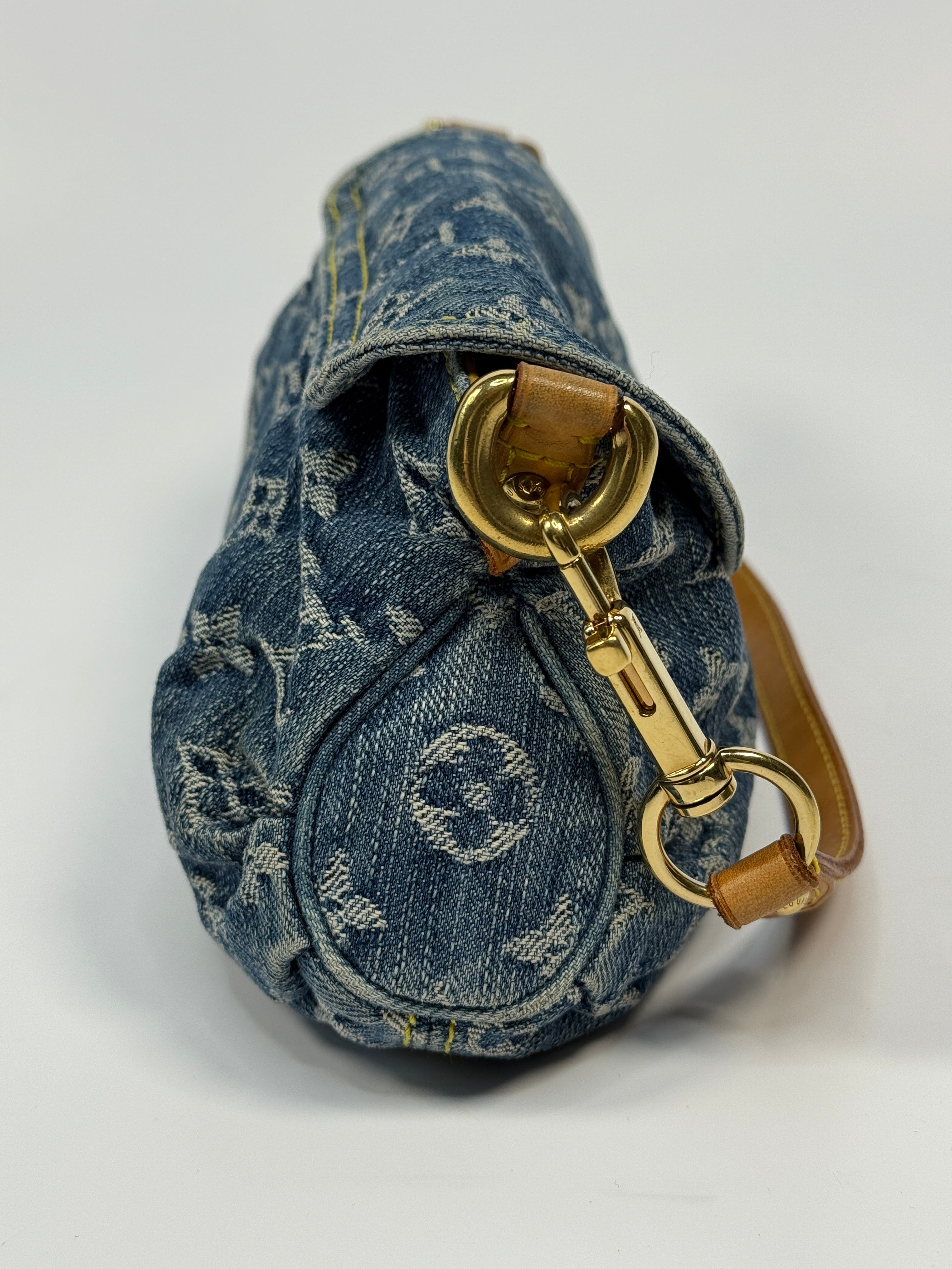 Louis Vuitton Mini Pleaty Bag In Denim Monogram With Gold Hardware, Authentic And Preloved In Excellent Condition