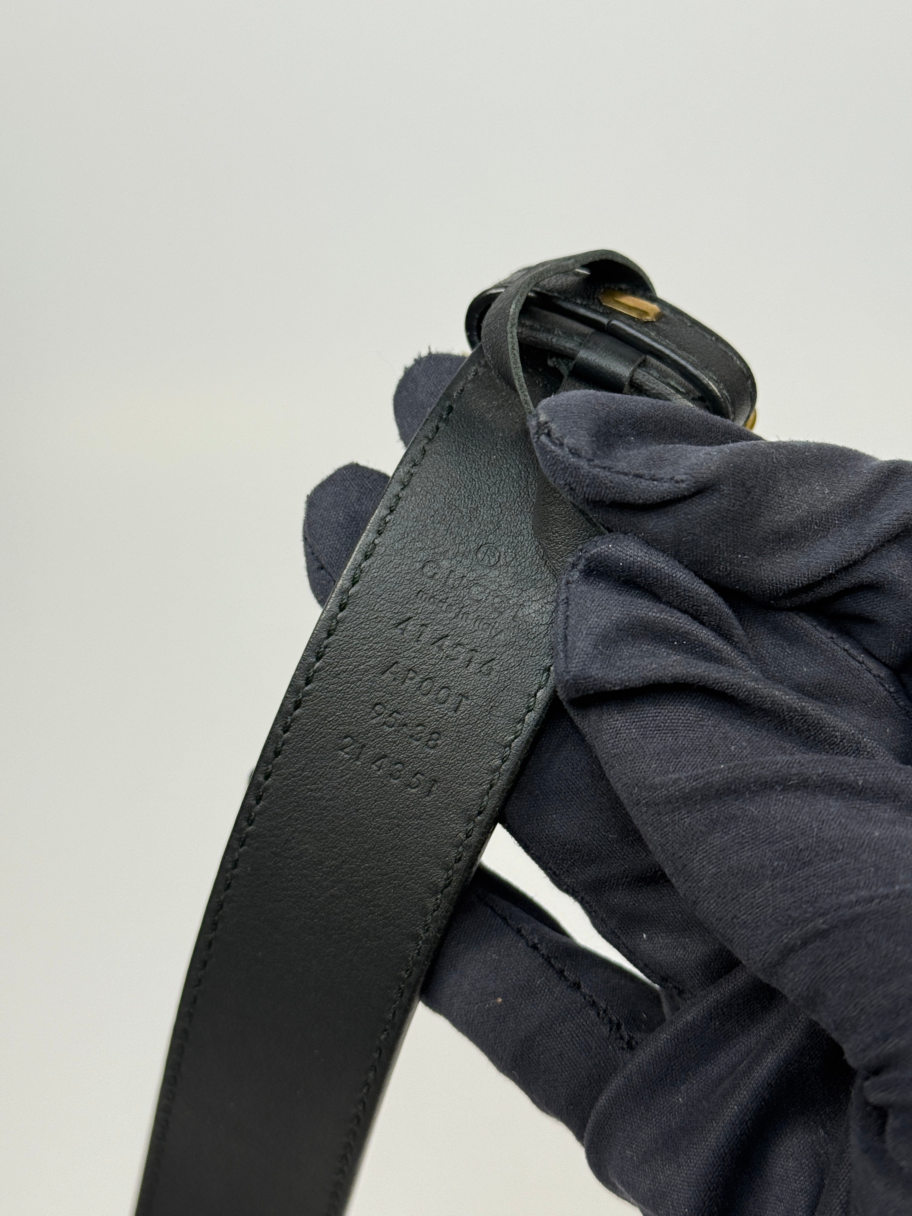 Gucci GG Marmont Wide Belt In Black Leather With Gold GG Buckle. Authentic and preloved in Excellent condition. Insured next day delivery. Verified by Luxe Cheshire.