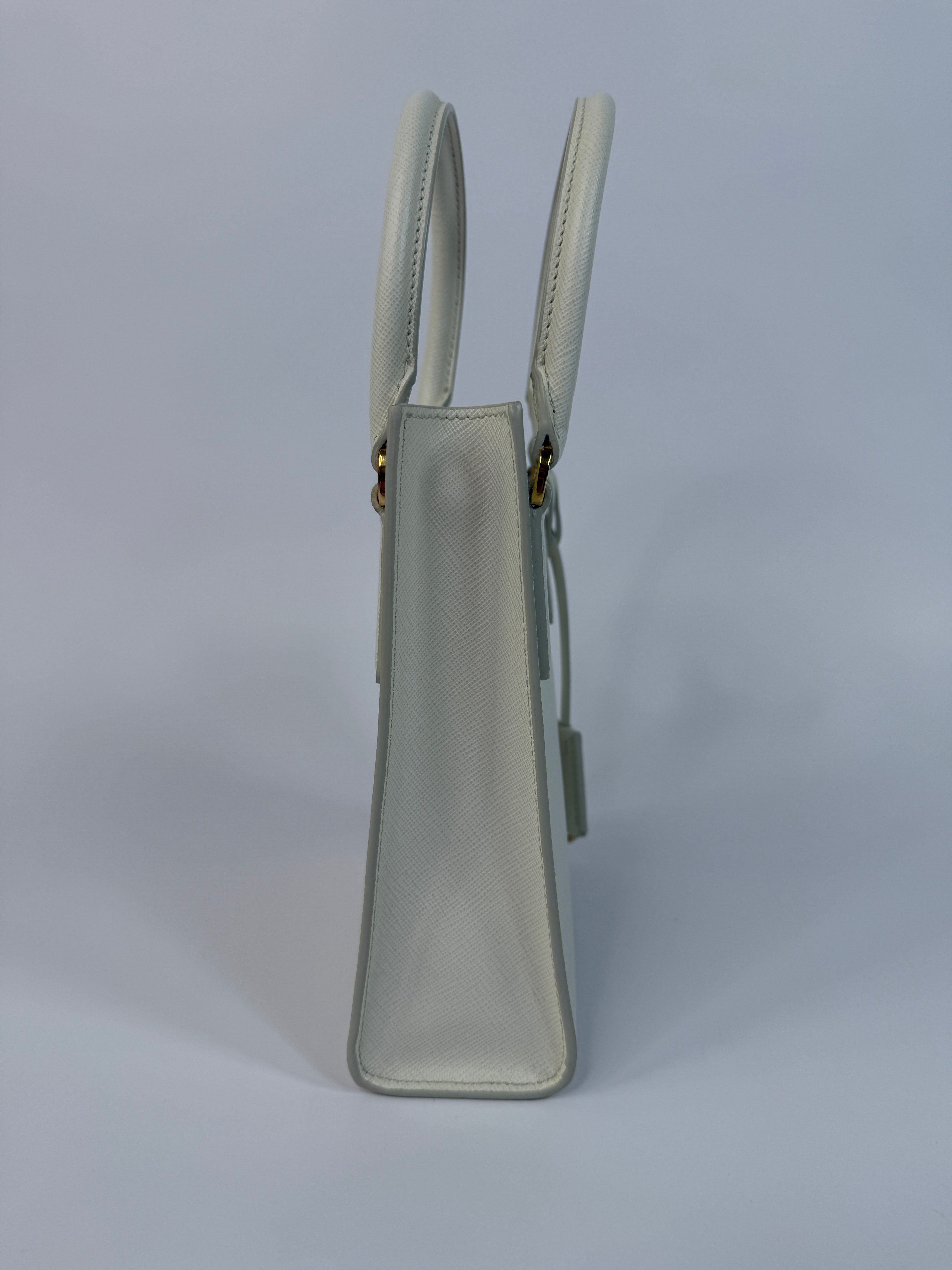 Prada Mini Tote In White Saffiano Leather