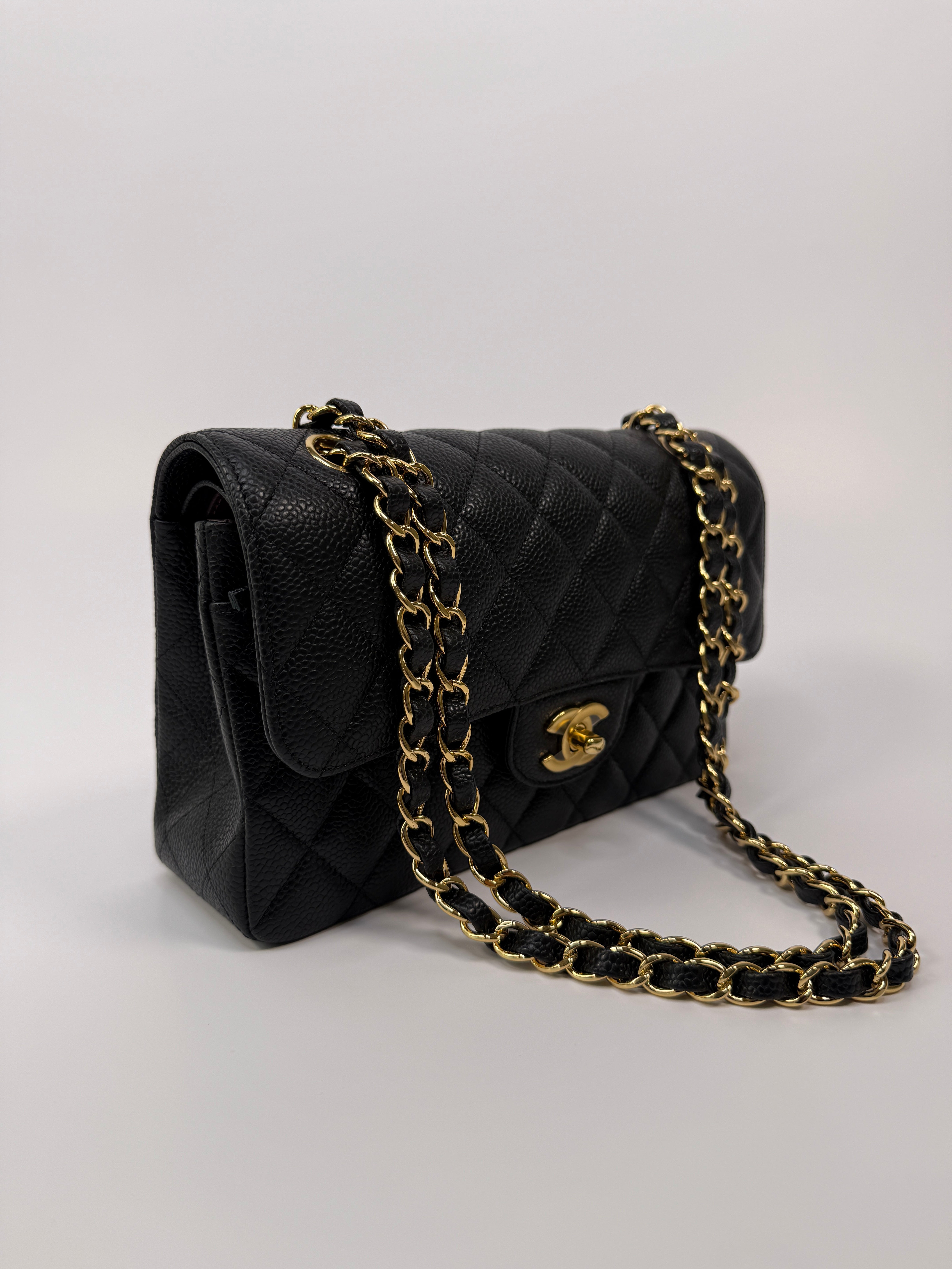 Chanel Small Classic Double Flap In Black Caviar Leather With GHW