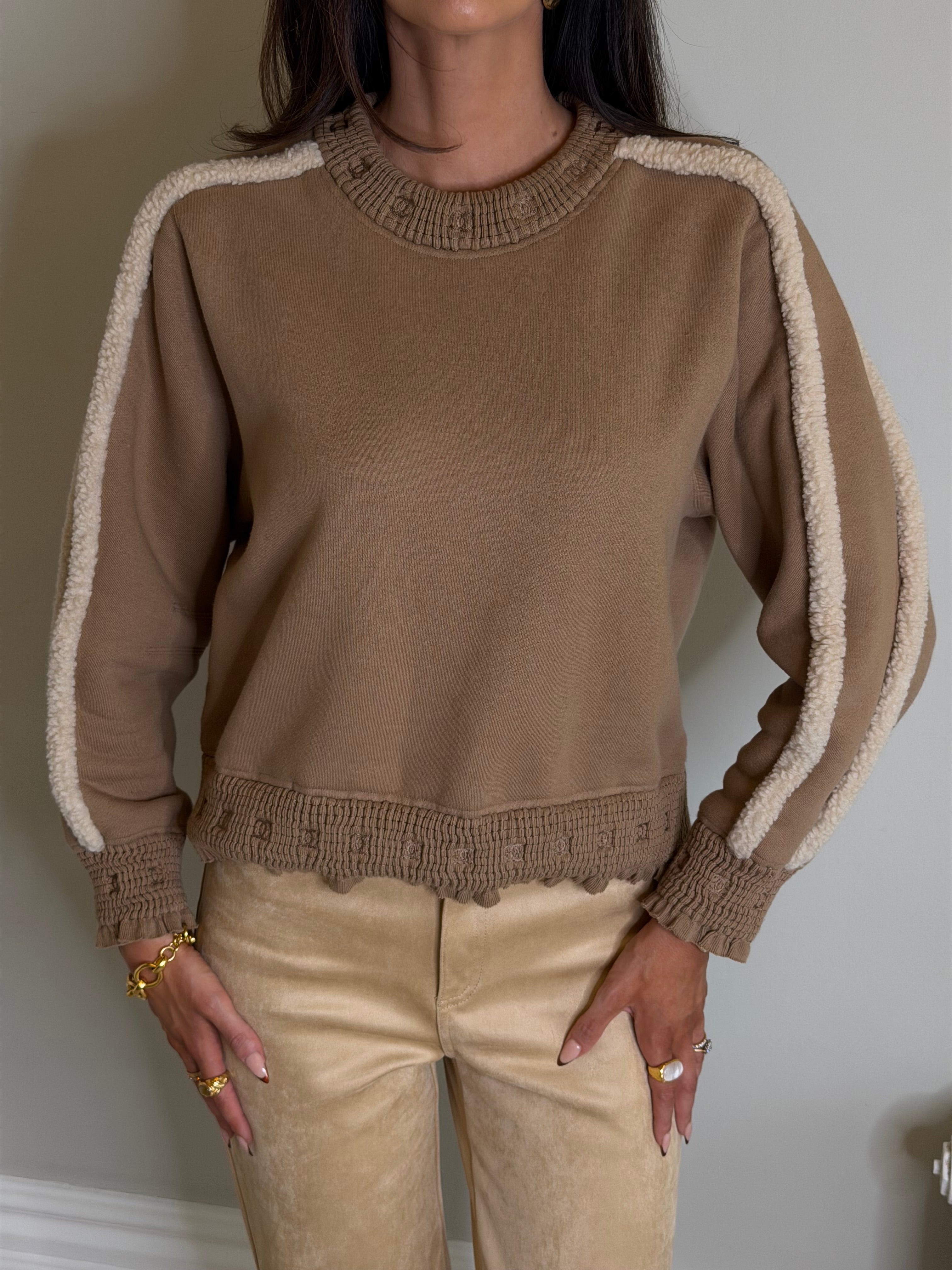 Chanel 24/25 Fall Shearling Lambskin Beige Sweater (Size 42/UK14) Authentic and preloved in new condition