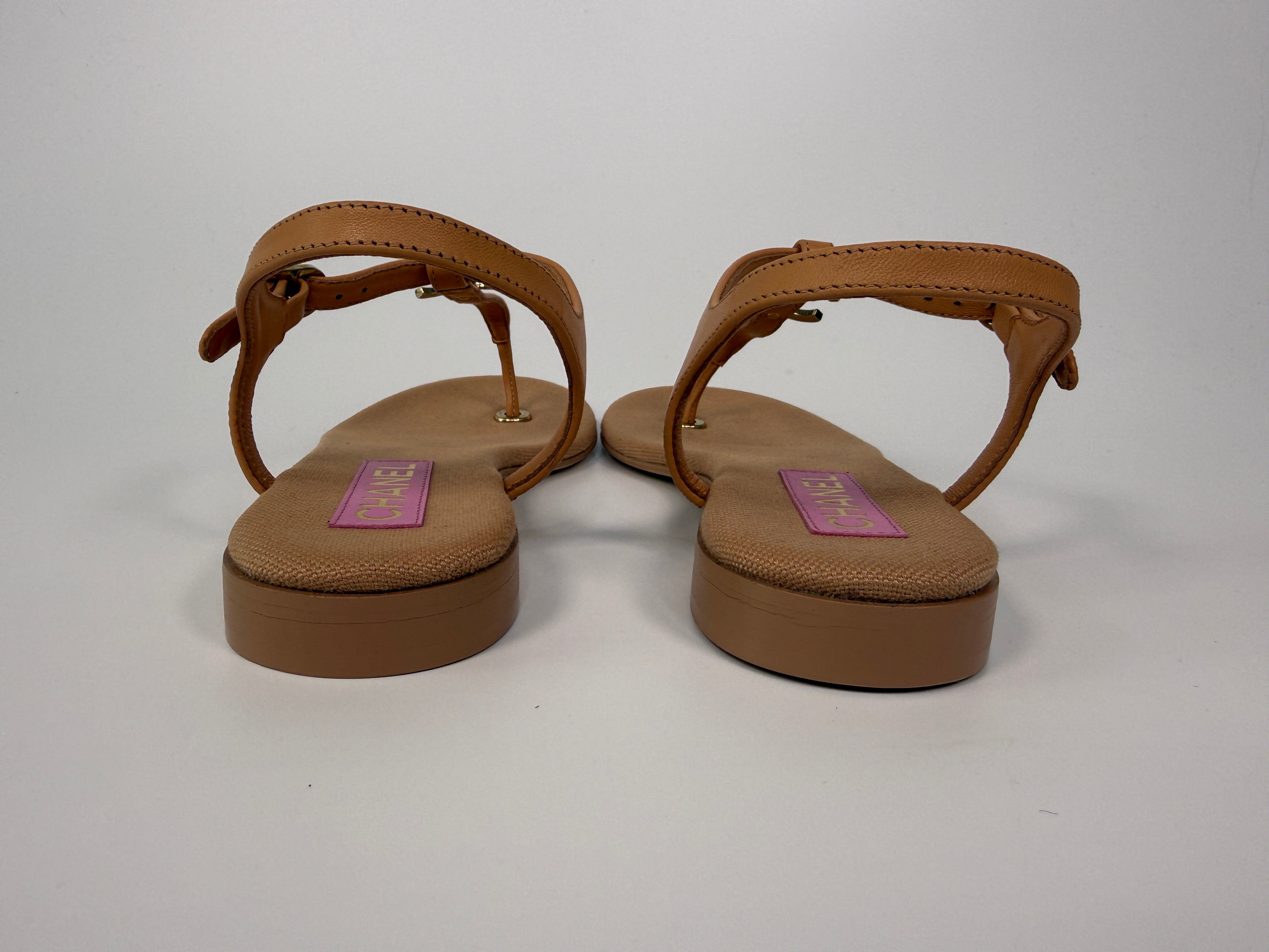 Chanel CC Thong Sandals In Beige (Size 38/UK5)