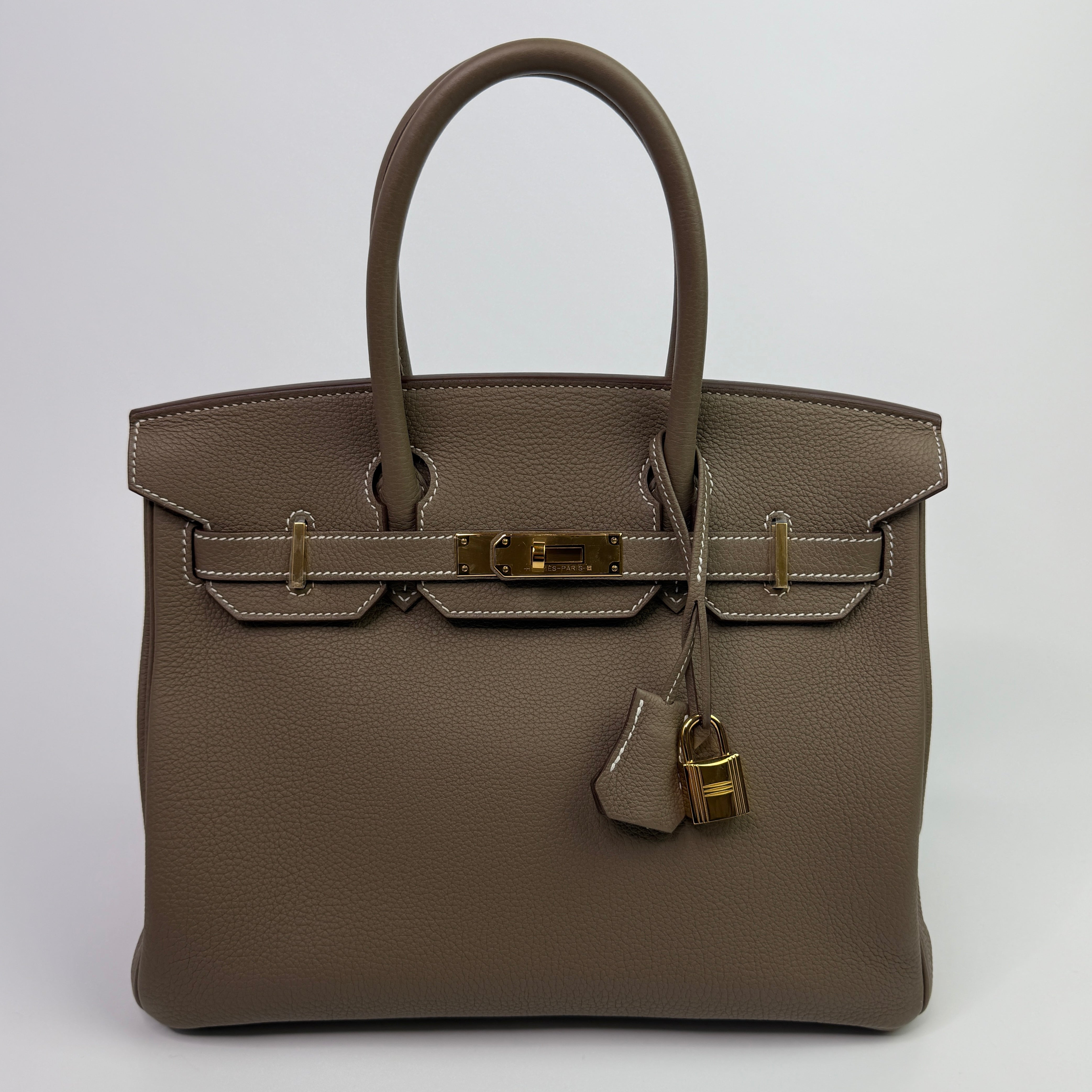 Authentic Pre Loved Hermès Birkin 30 Sellier In Etoupe Togo Leather Gold Hardware Excellent Condition