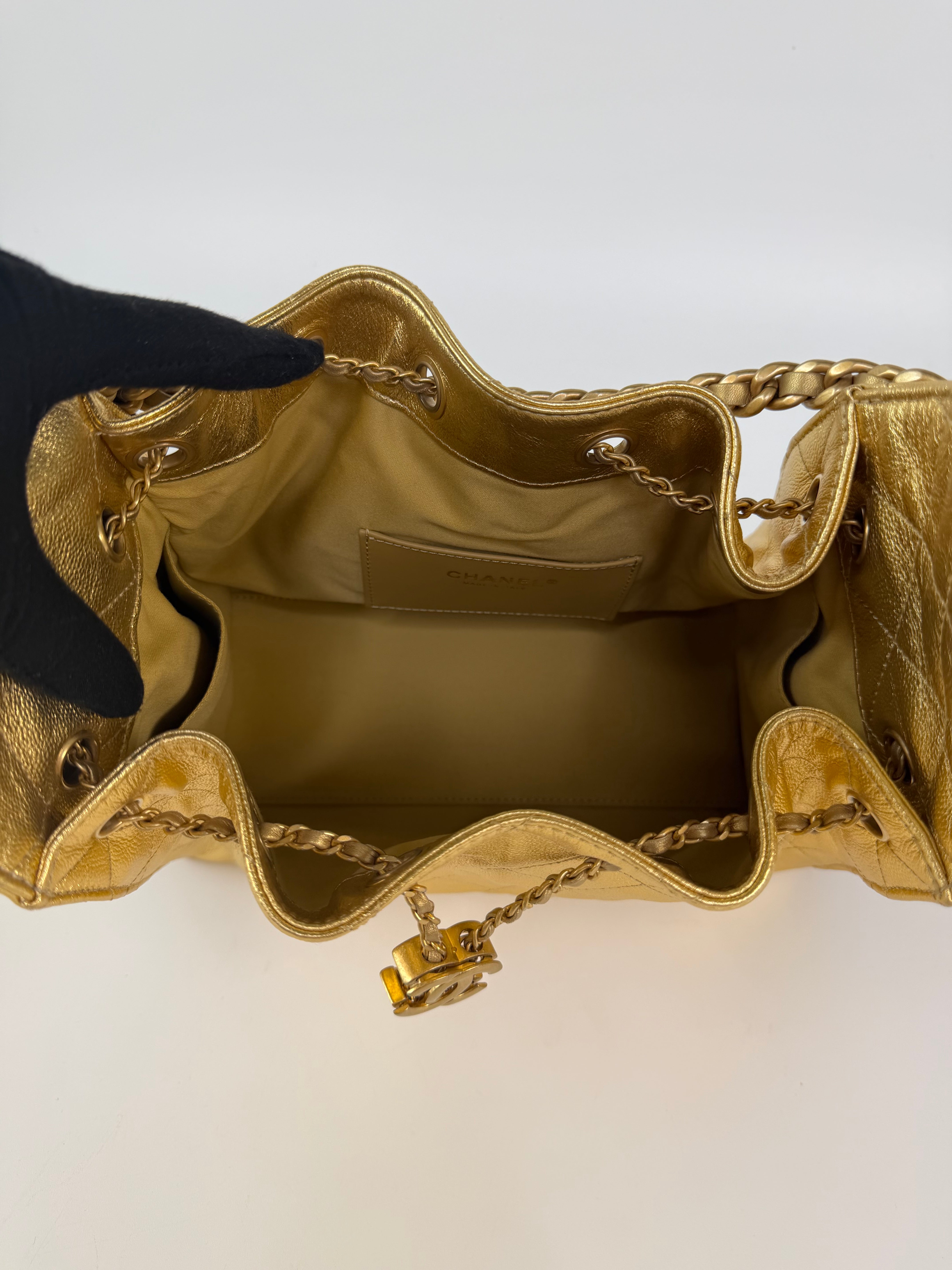 Chanel 25 Small In Gold Grained Calfskin With Gold Hardware 100% authentic and preloved in excellent condition