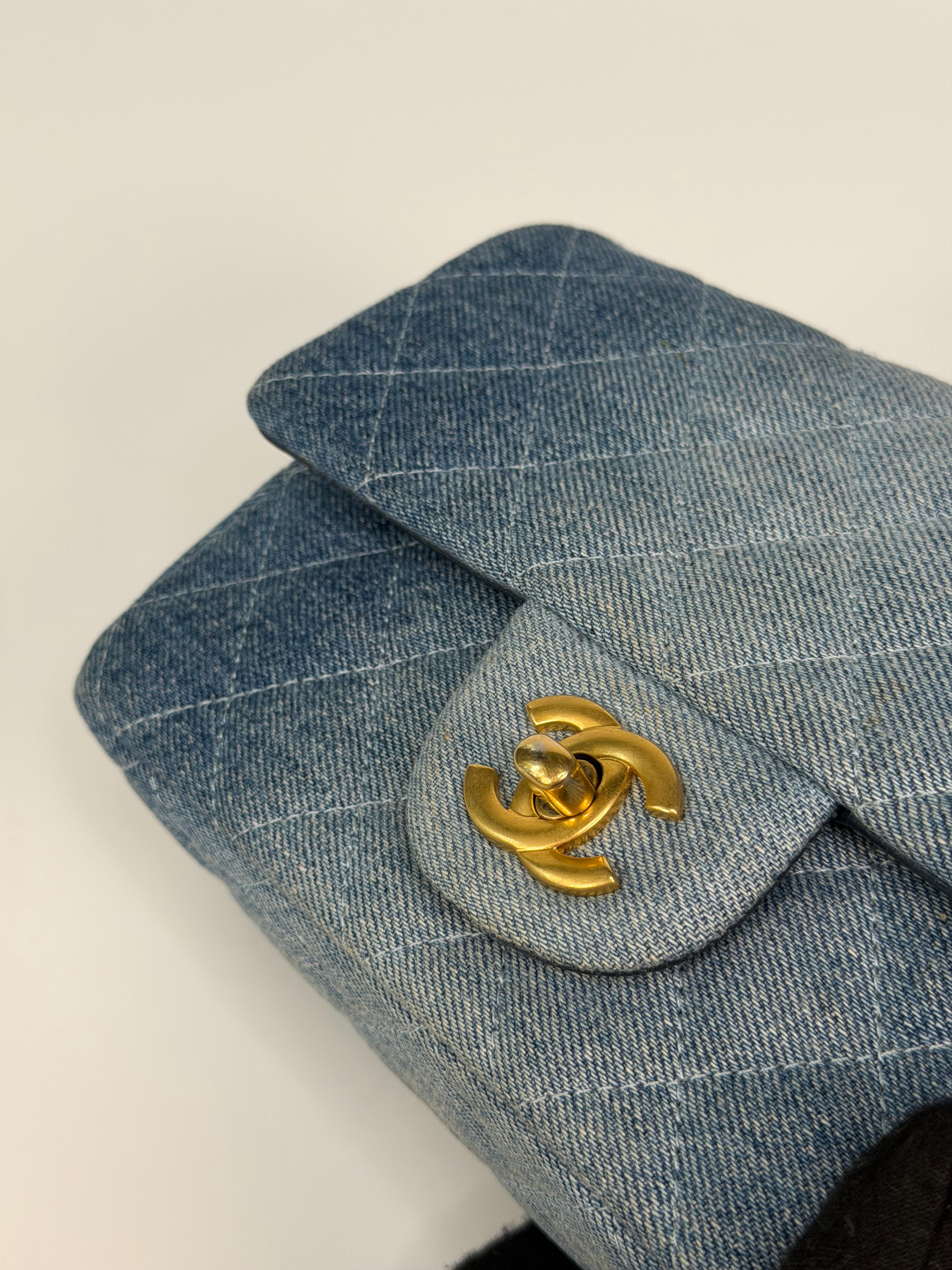 Chanel Mini Rectangle In Blue Denim With Gold Hardware Authentic and preloved in very good condition. 100% guarantee