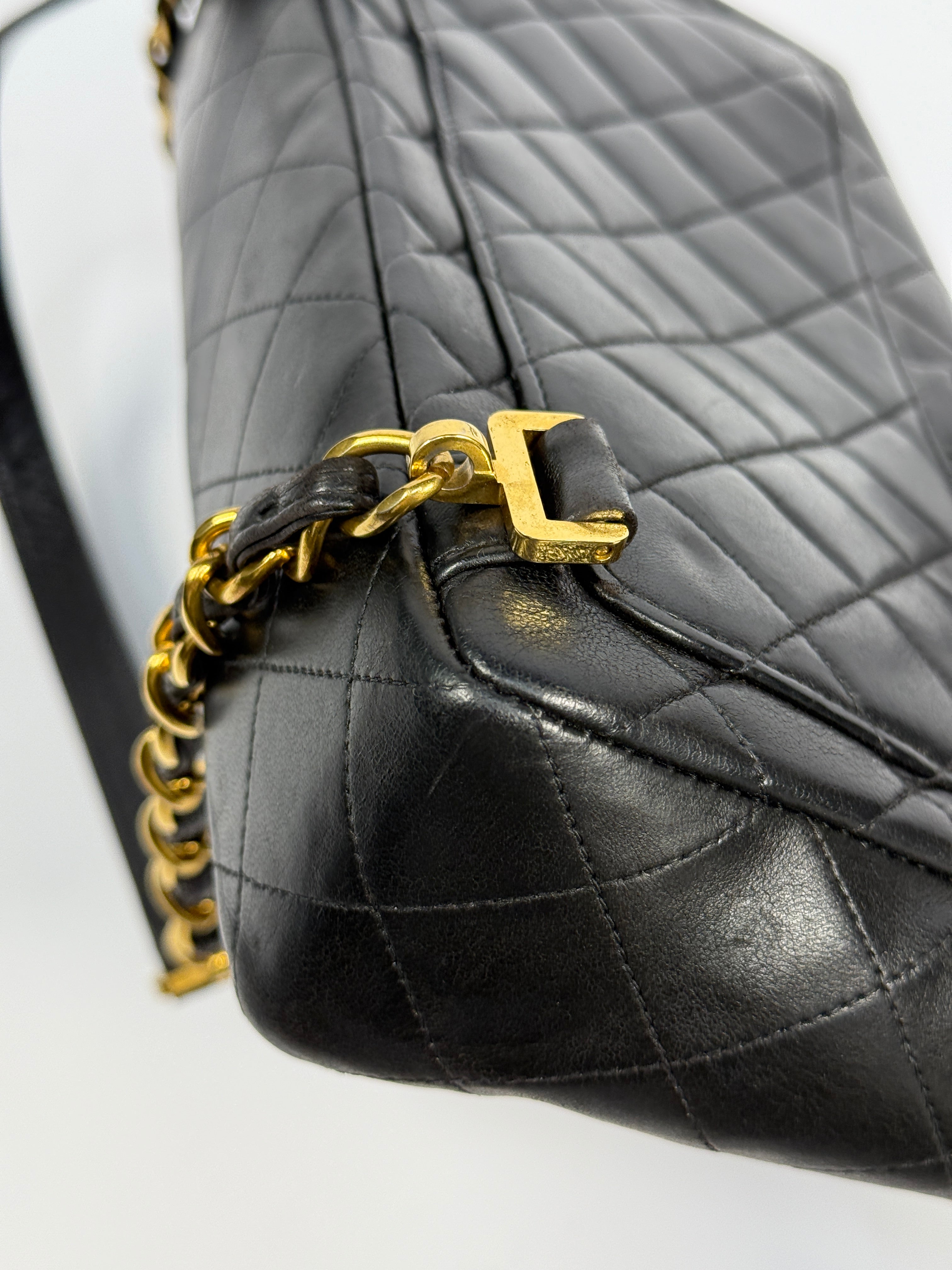 Chanel Medium Classic Vintage Backpack In Black Lambskin With 24kt Gold Hardware, Authentic And Preloved In Excellent Condition