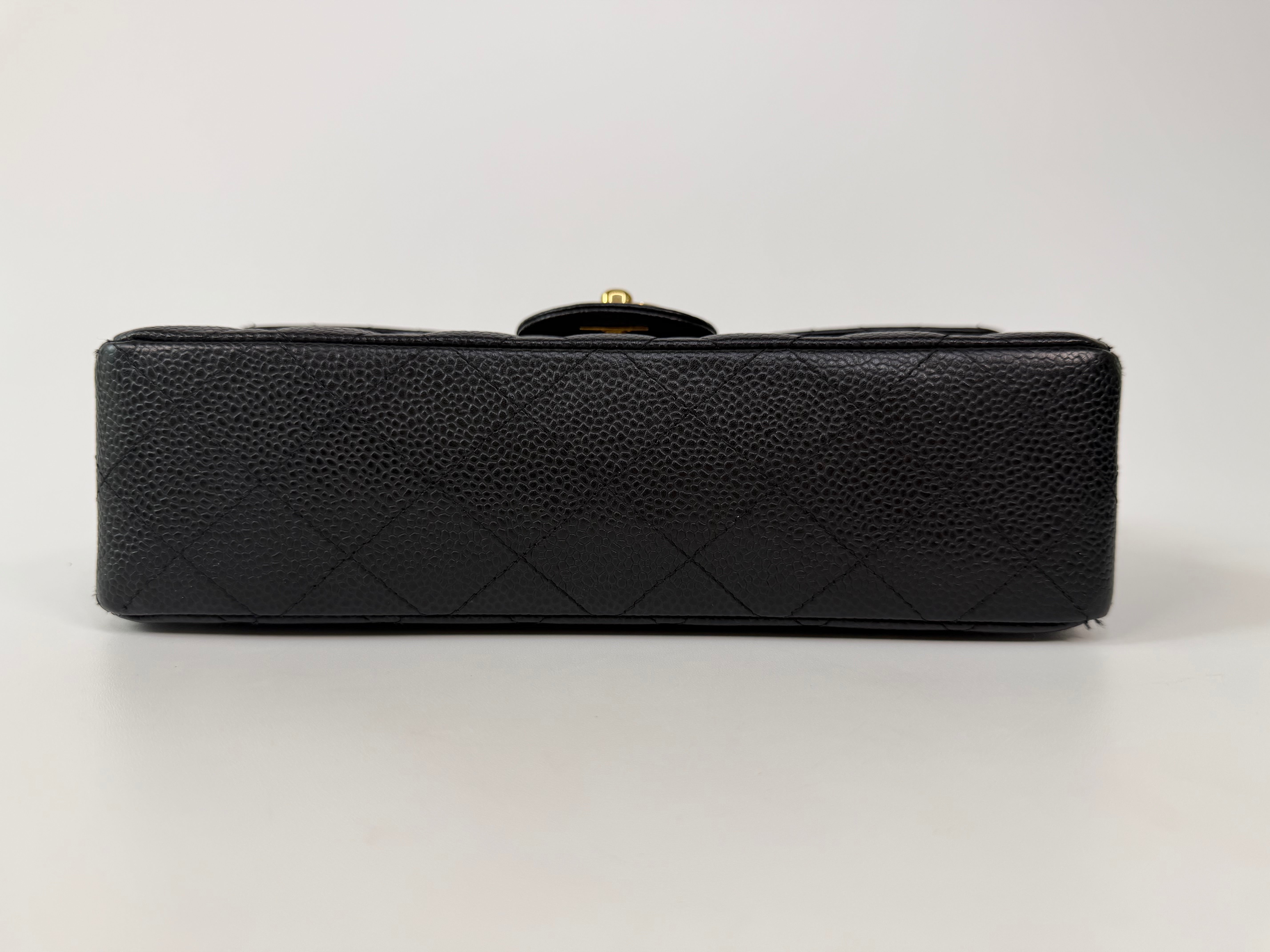 Chanel Small Classic Double Flap In Black Caviar Leather With Gold Hardware. 100% authentic and preloved in excellent condition