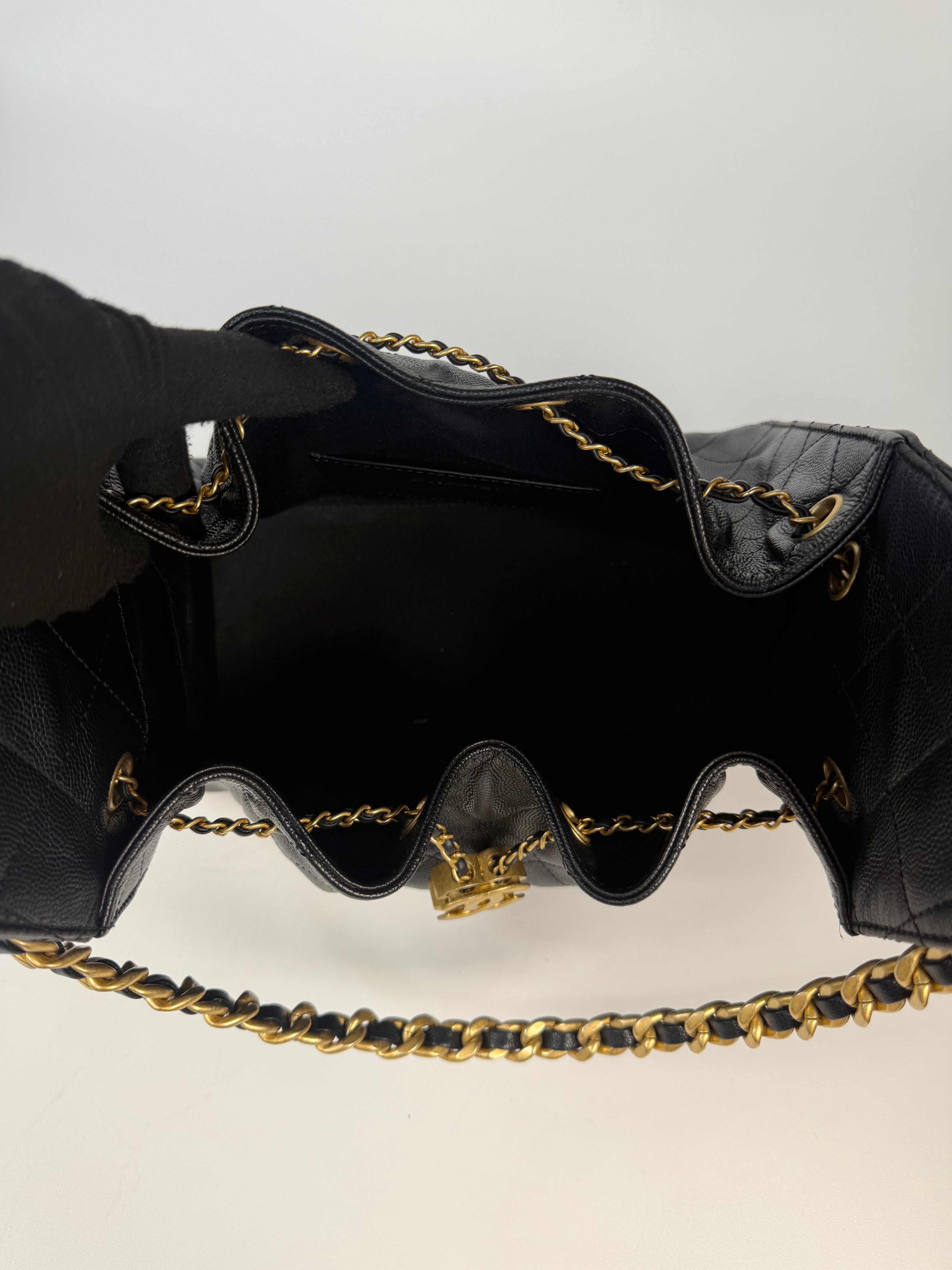 Chanel 25 Small In Black Caviar Leather With Gold Hardware in excellent condition 100% authentic and preloved