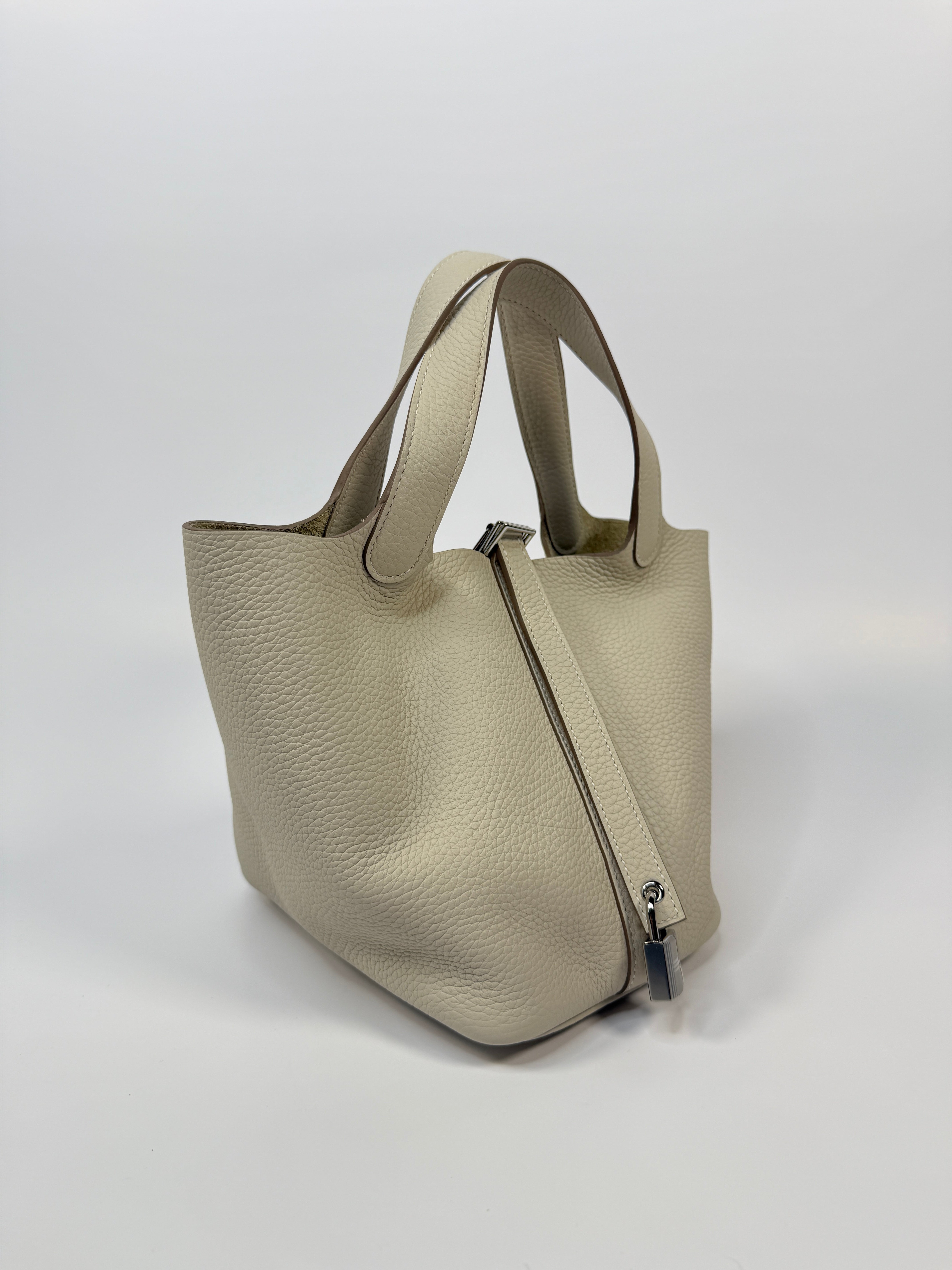 Authentic Pre Loved Hermès Picotin 18 In Craie Clemence Leather With Palladium Hardware Excellent Condition