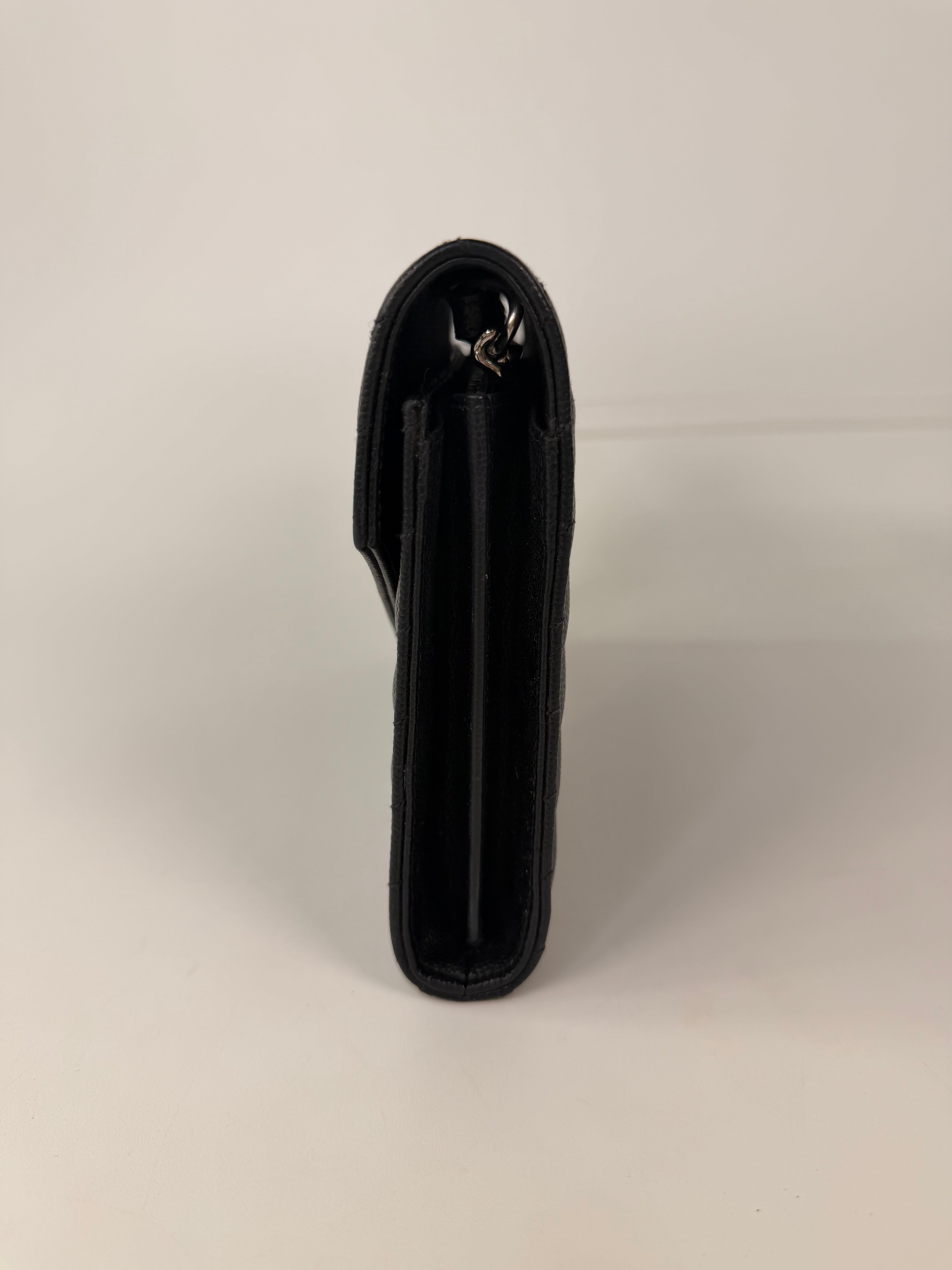 Saint Laurent Cassandre Chain Wallet In Black With Silver Hardware in good condition 100% authentic and preloved