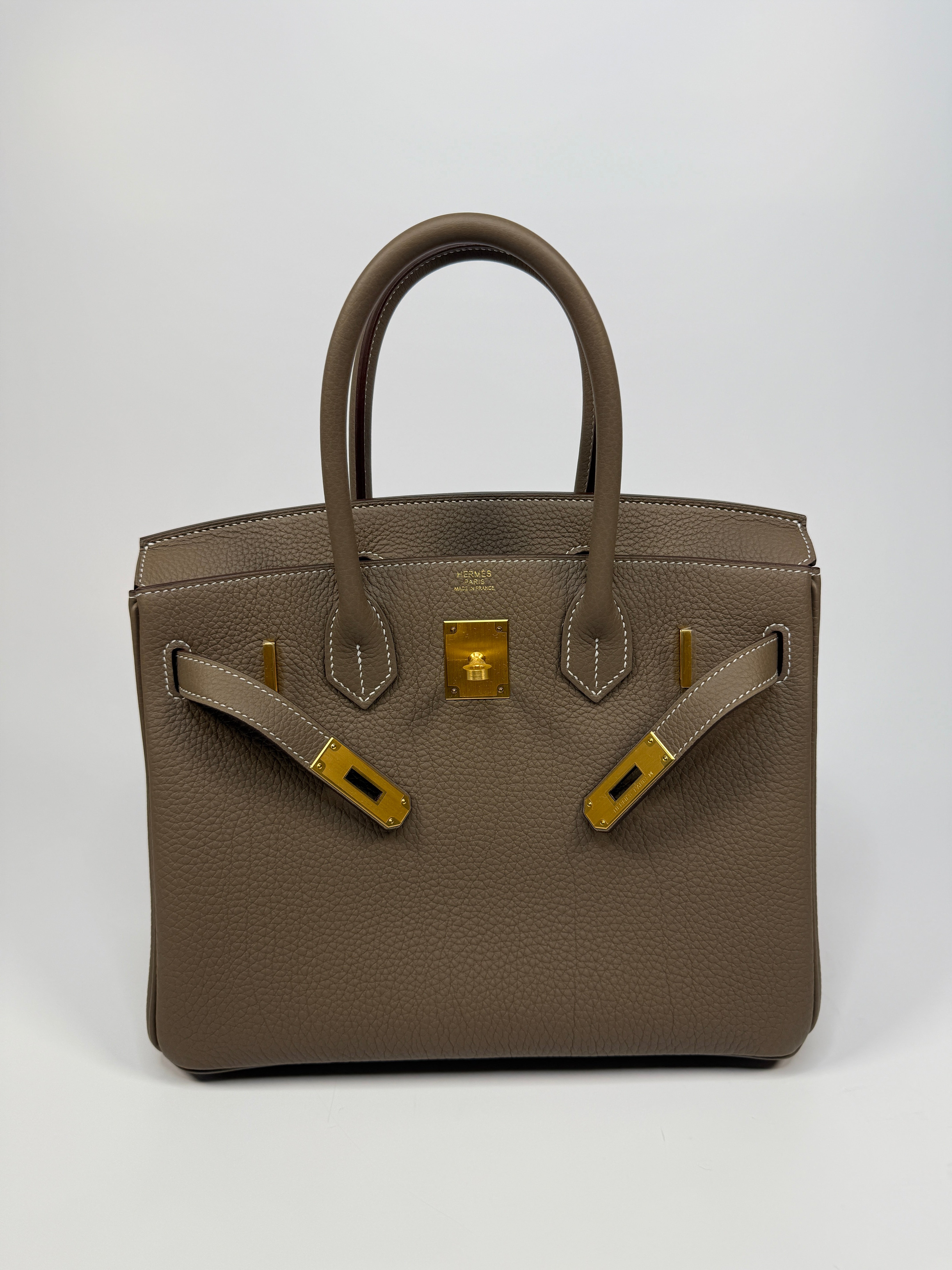 Authentic Pre Loved Hermès Birkin 30 In Etoupe Togo Leather With Brushed GHW New & Unused