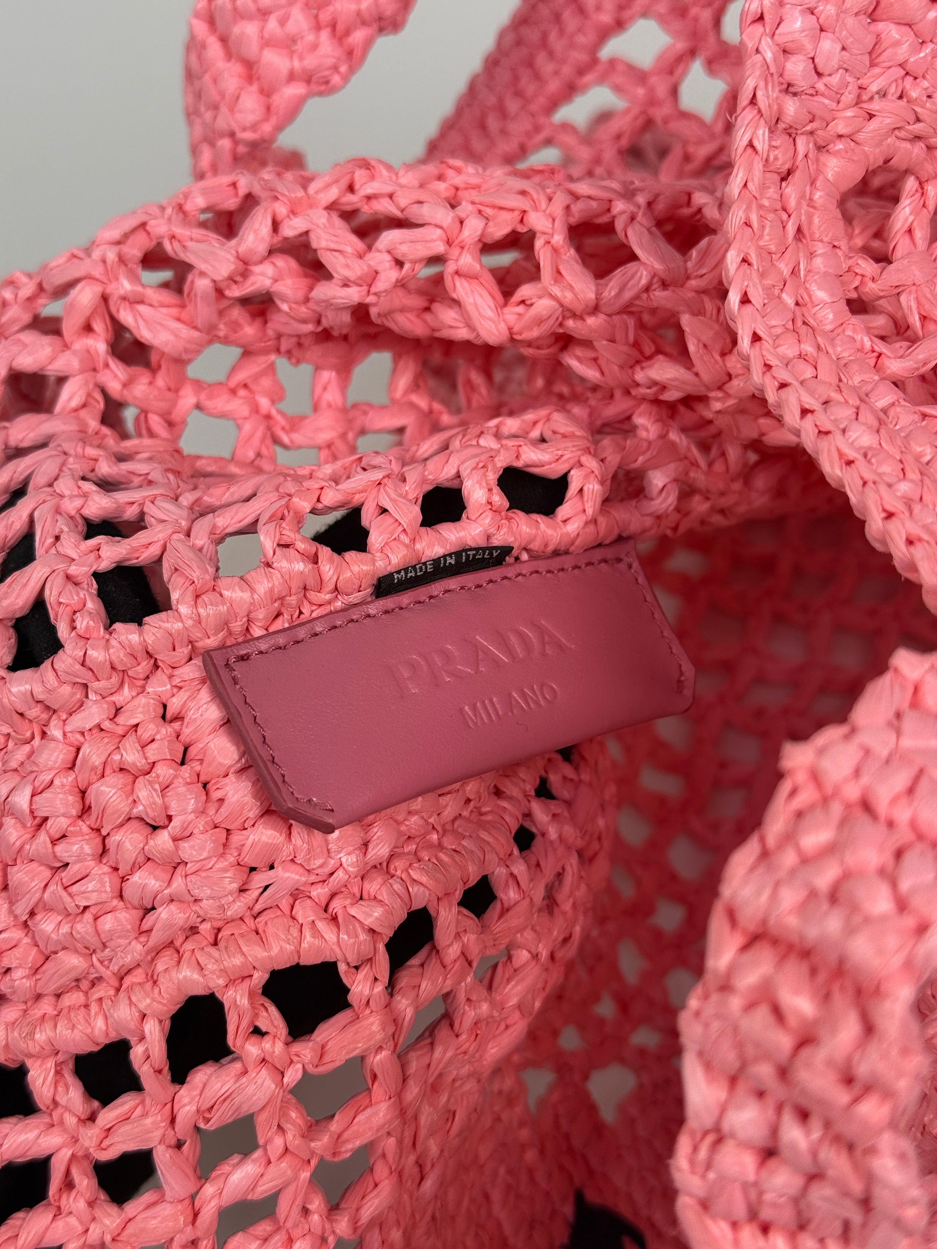 Prada Crotchet Tote In Petal Pink Excellent Condition
