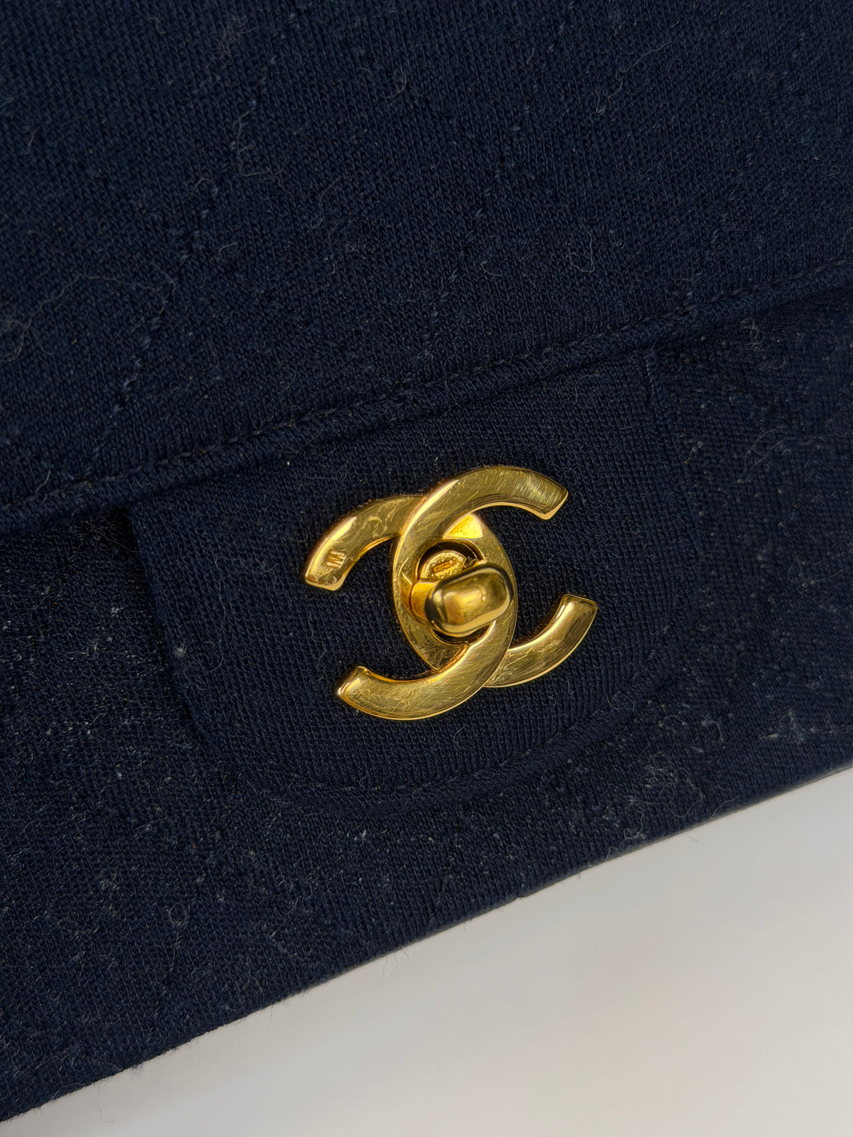 Chanel Vintage Medium Double Flap Navy Cotton With 24Kt Gold Hardware