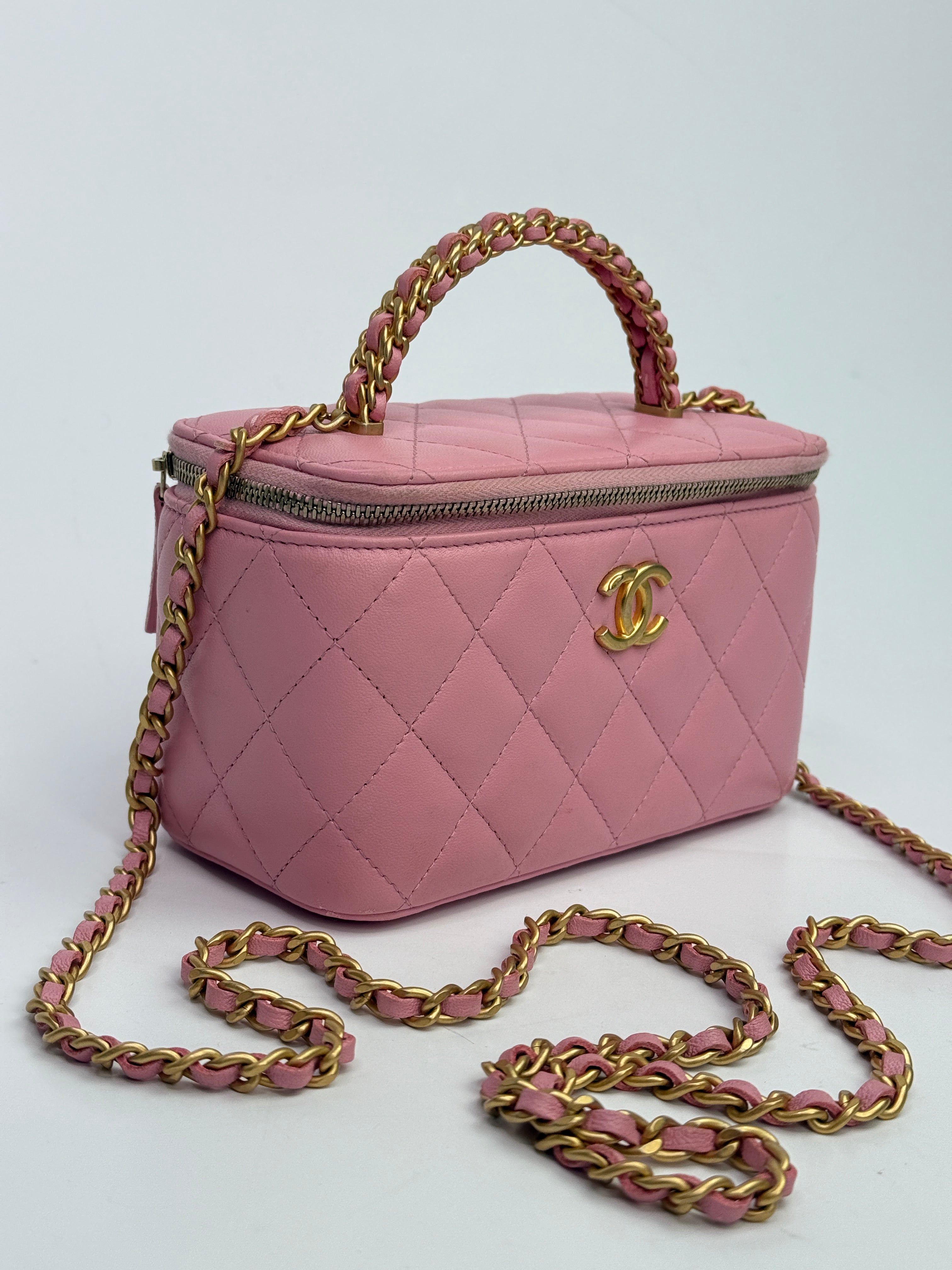 Chanel Vanity Rectangular with Top Handle Pink Lambskin GHW