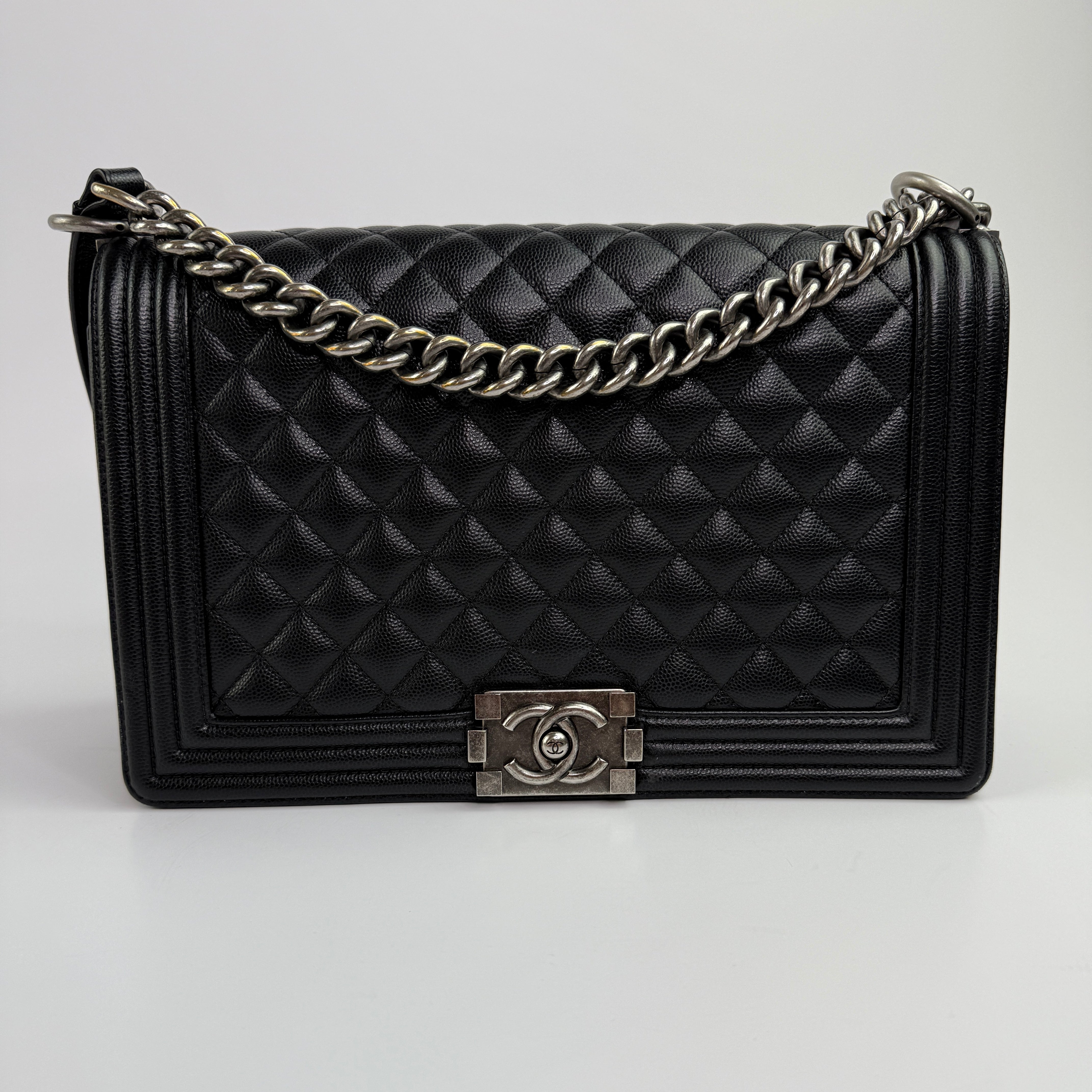 Chanel Boy Bag Large In Black Caviar Leather RHW