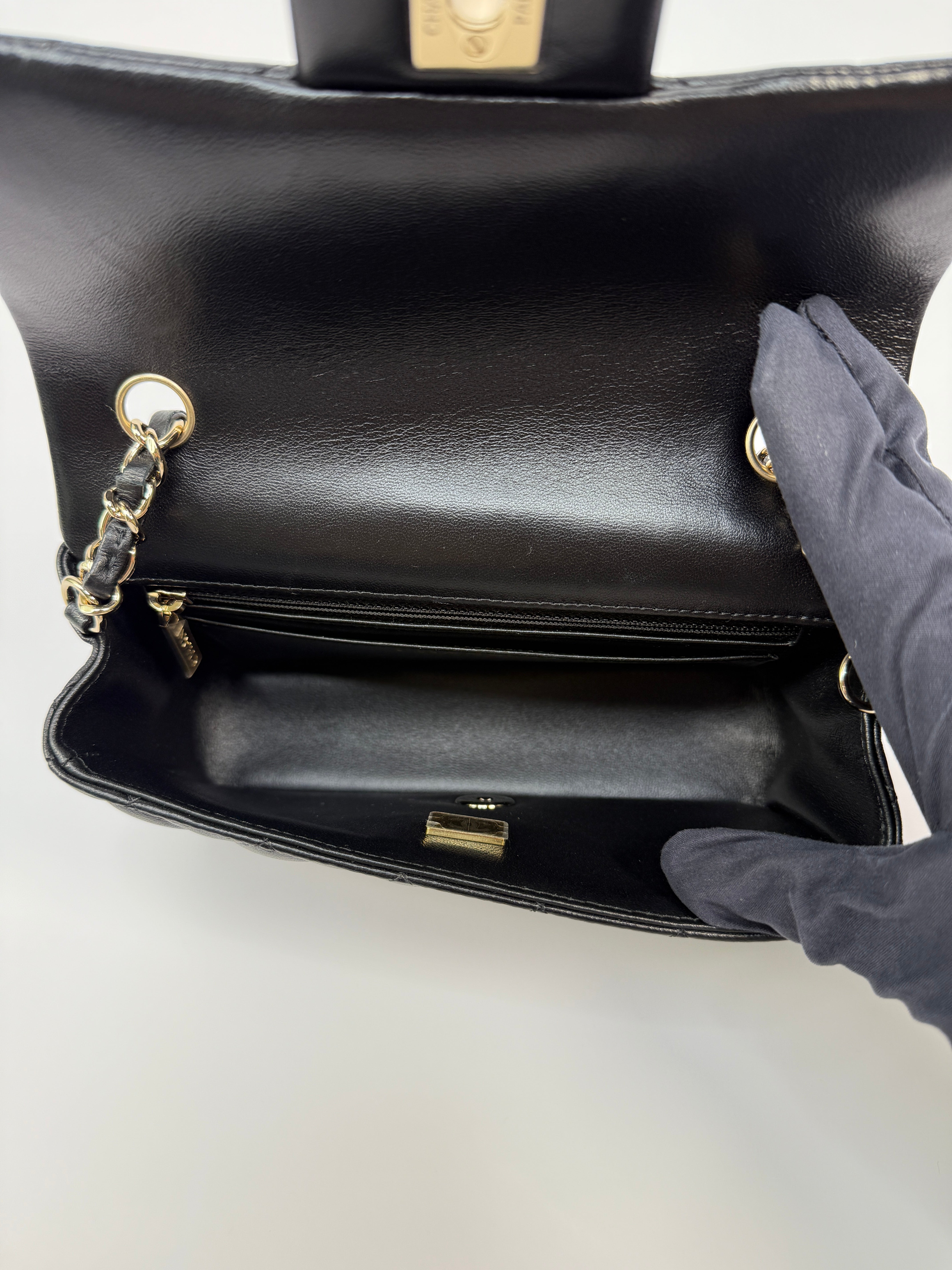 Chanel Mini Rectangle In Black Lambskin Leather With PGHW