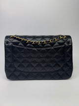 Chanel Black Lambskin Leather Jumbo Classic Double Flap GHW