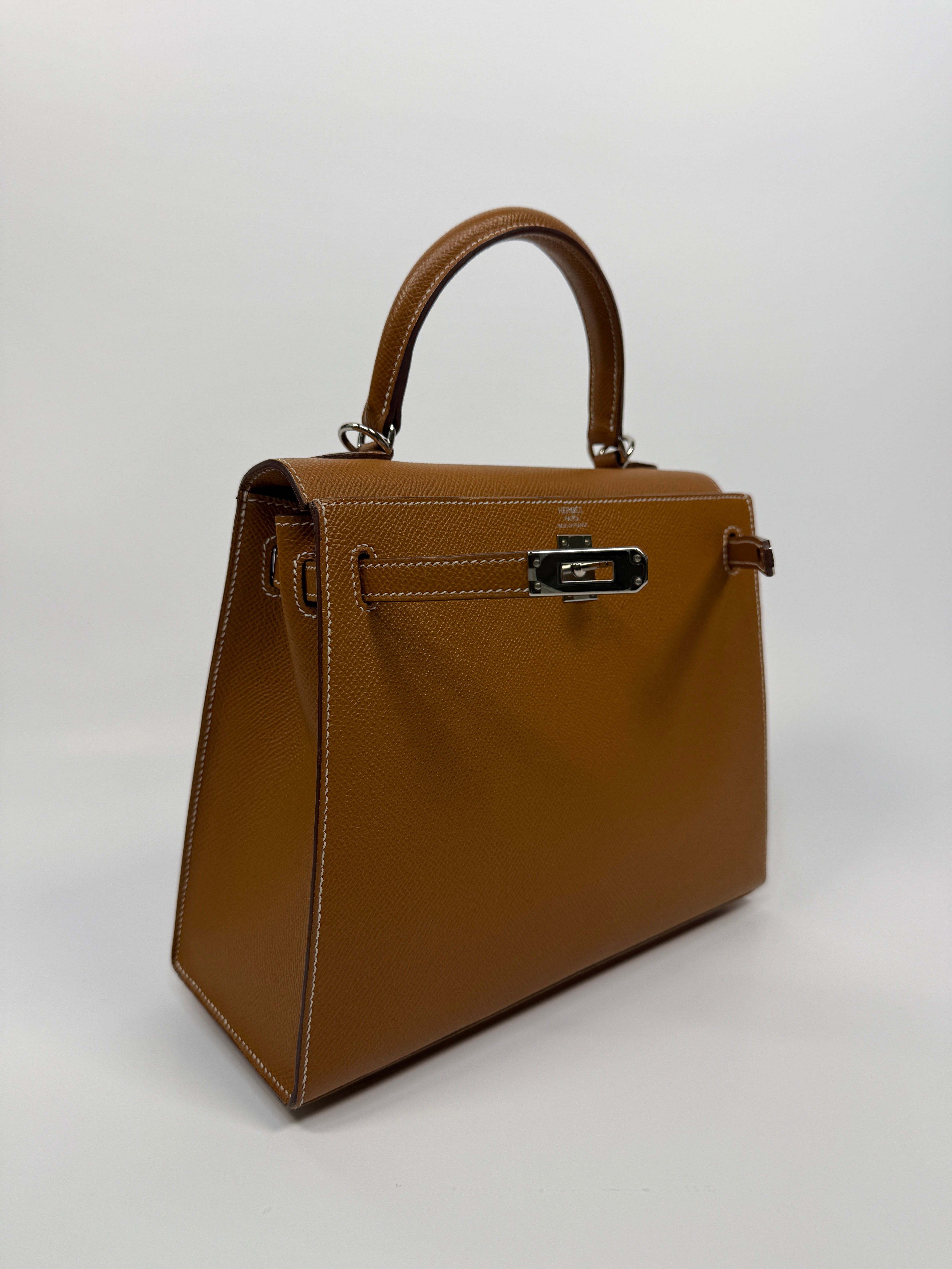 Authentic Pre Loved Hermès Kelly 25 Sellier In Gold Epsom Leather With Palladium Hardware Excellent Condition